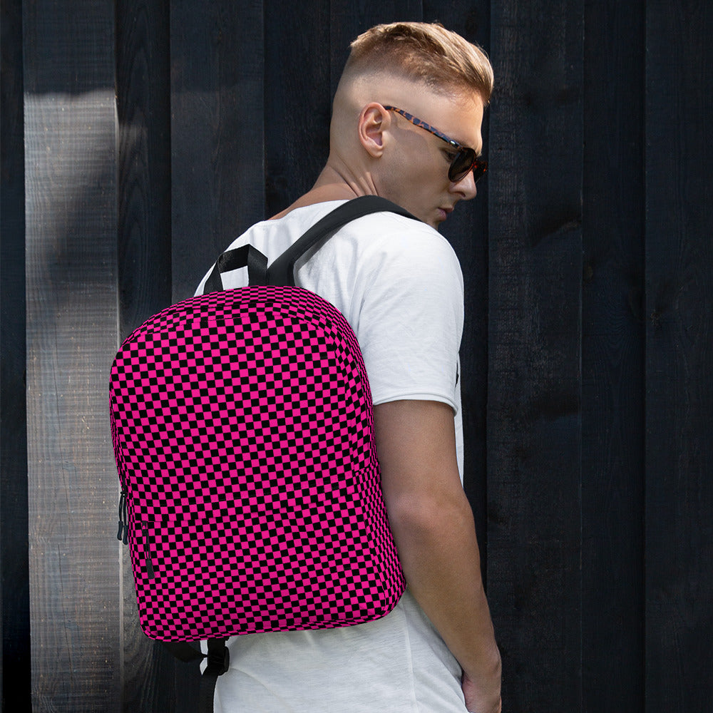 Preppy Pink Aesthetic Checkered Print Backpack