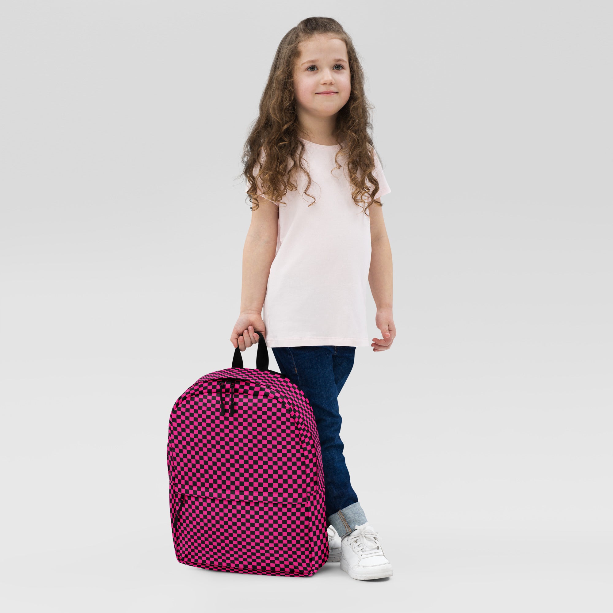 Preppy Pink Aesthetic Checkered Print Backpack