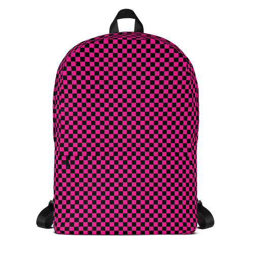 Preppy Pink Aesthetic Checkered Print Backpack