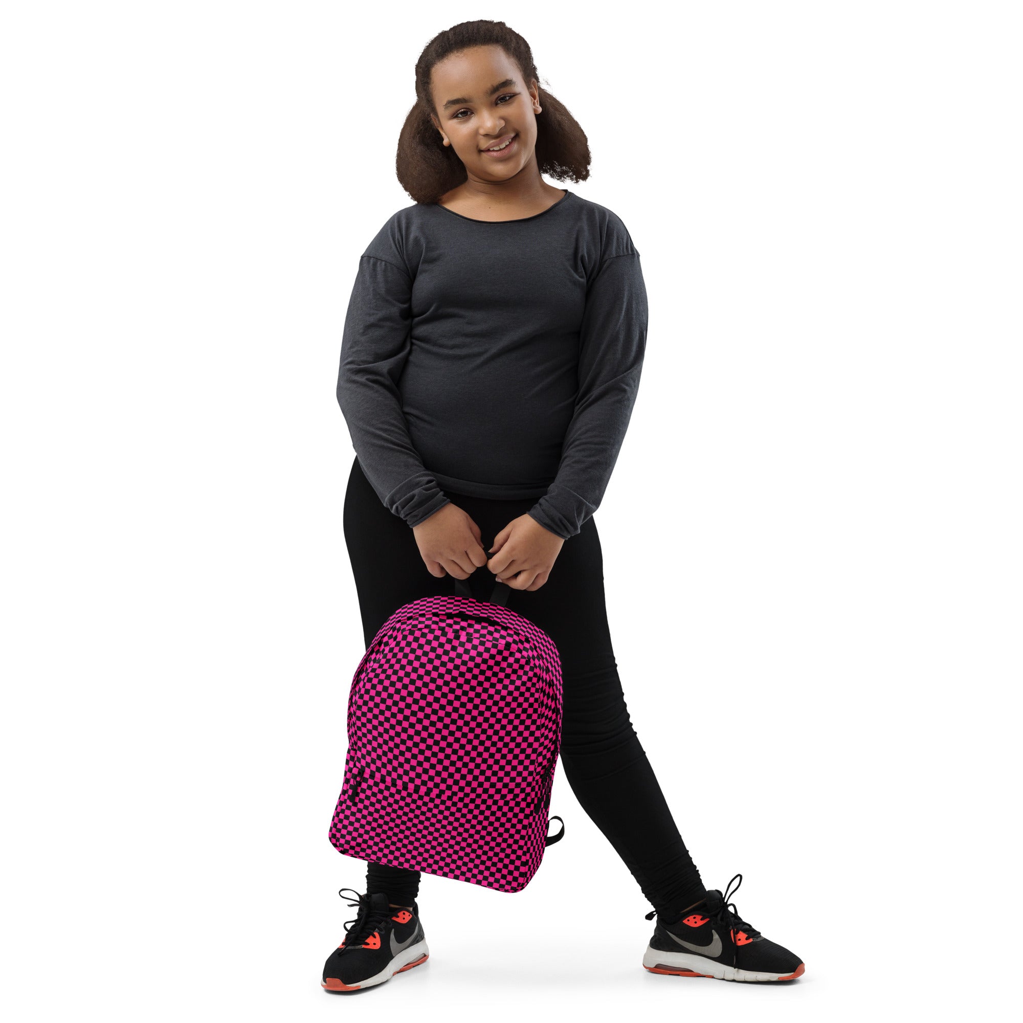 Preppy Pink Aesthetic Checkered Print Backpack