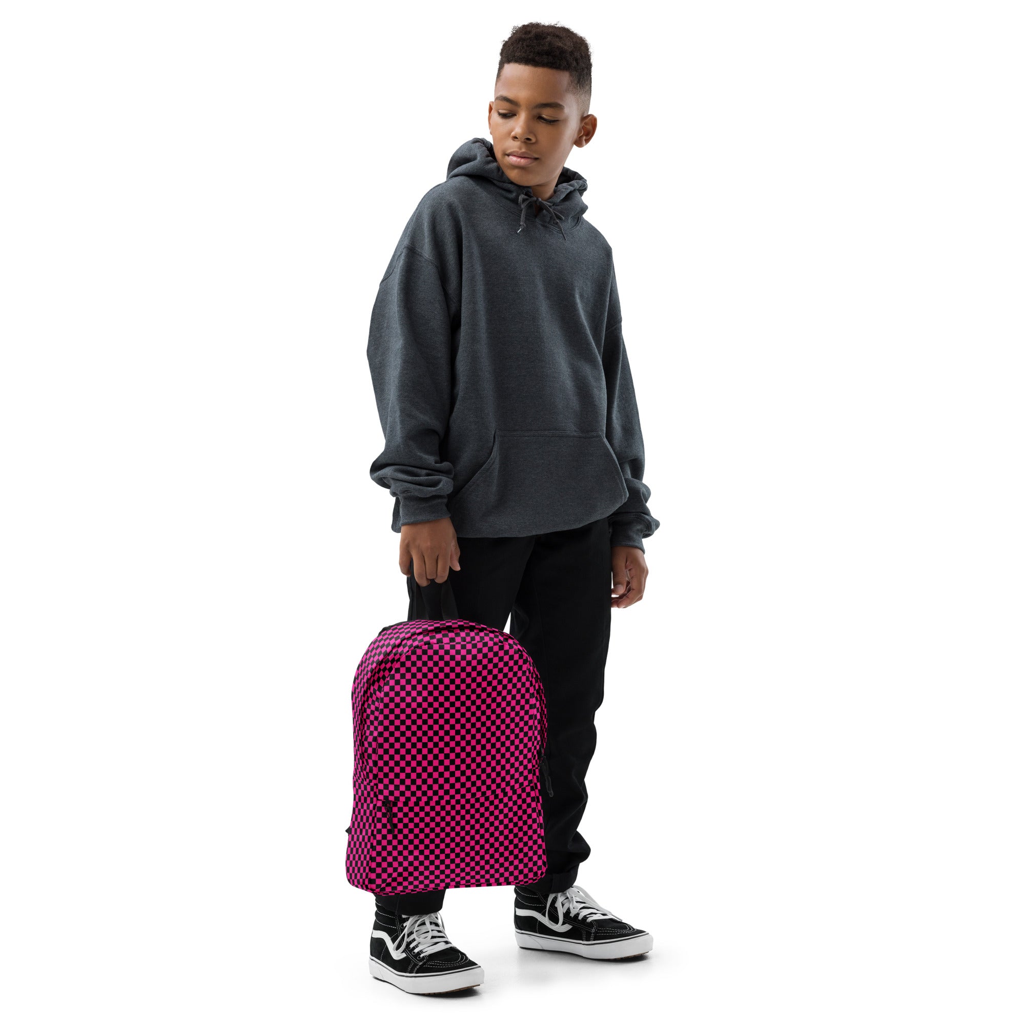 Preppy Pink Aesthetic Checkered Print Backpack