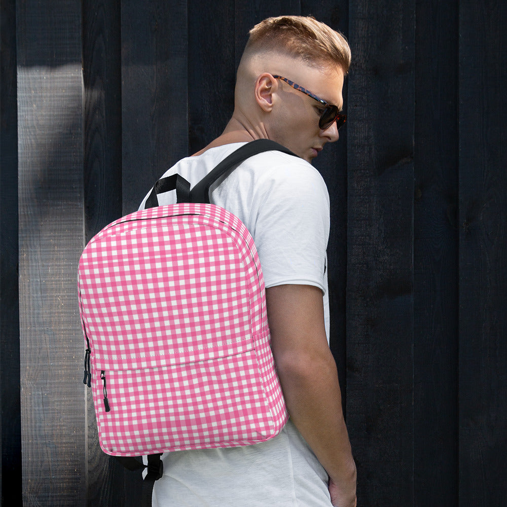 Preppy Pink Cute Gingham Summer Backpack for Girls