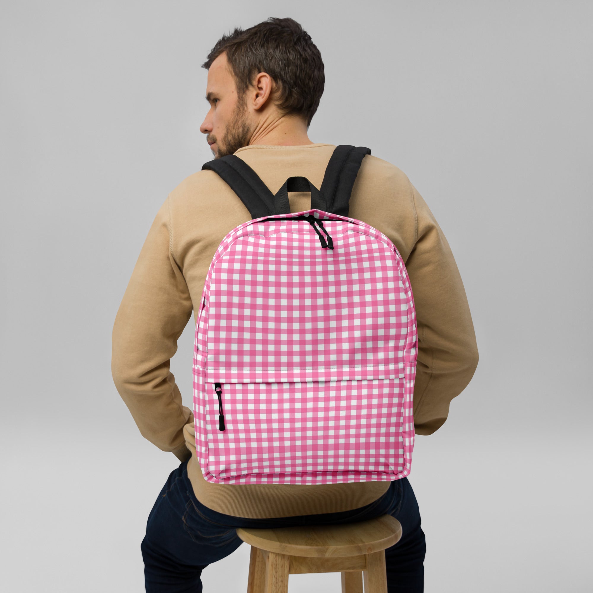 Preppy Pink Cute Gingham Summer Backpack for Girls