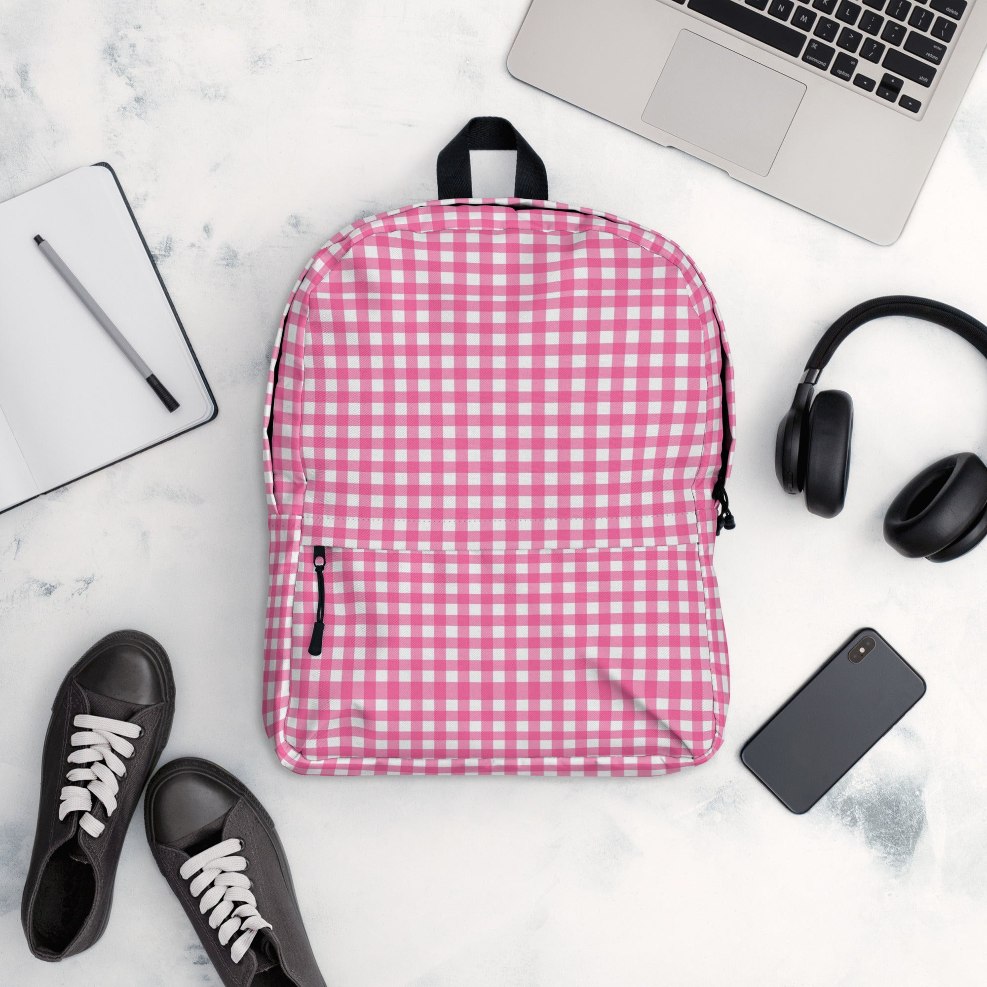 Preppy Pink Cute Gingham Summer Backpack for Girls