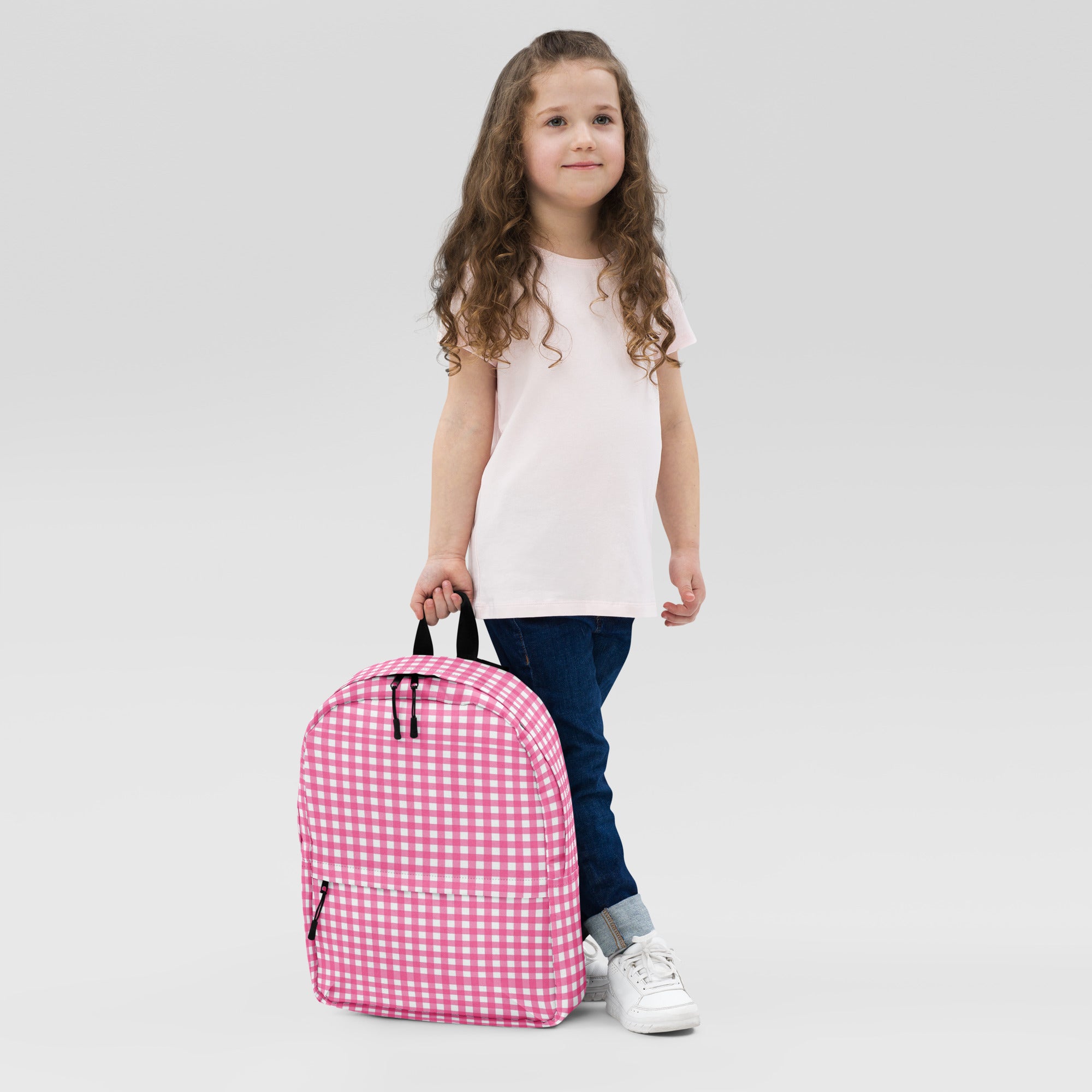 Preppy Pink Cute Gingham Summer Backpack for Girls