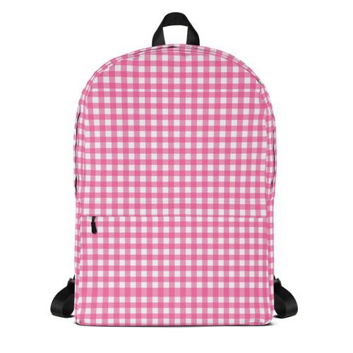 Preppy Pink Cute Gingham Summer Backpack for Girls