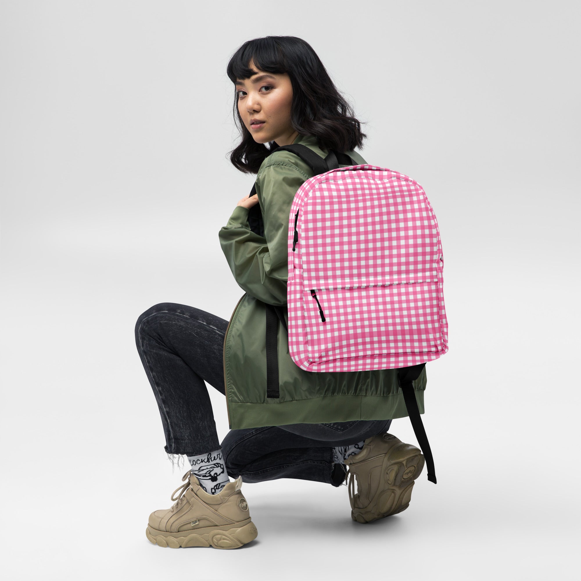 Preppy Pink Cute Gingham Summer Backpack for Girls