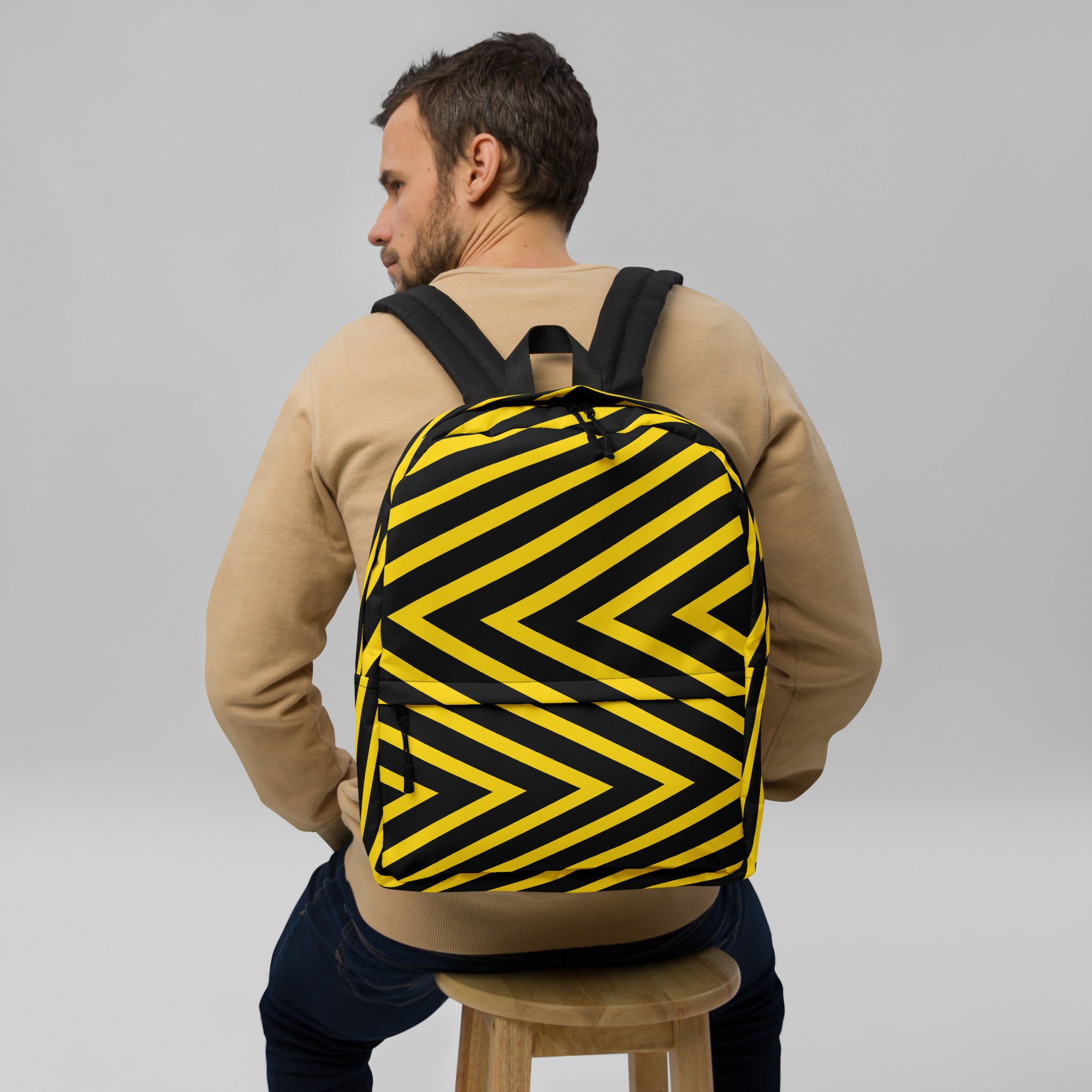 Trendy Black & Yellow Geometric Backpack