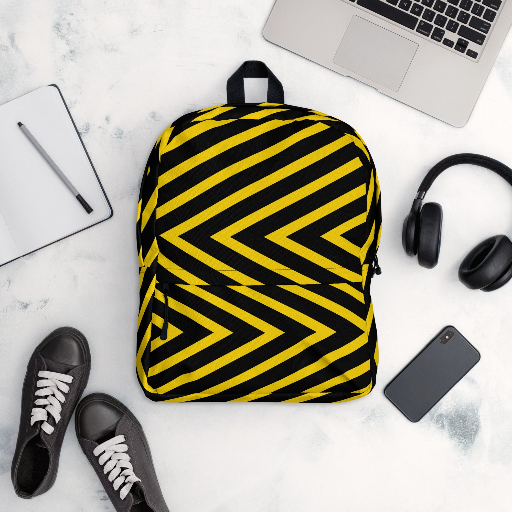 Trendy Black & Yellow Geometric Backpack