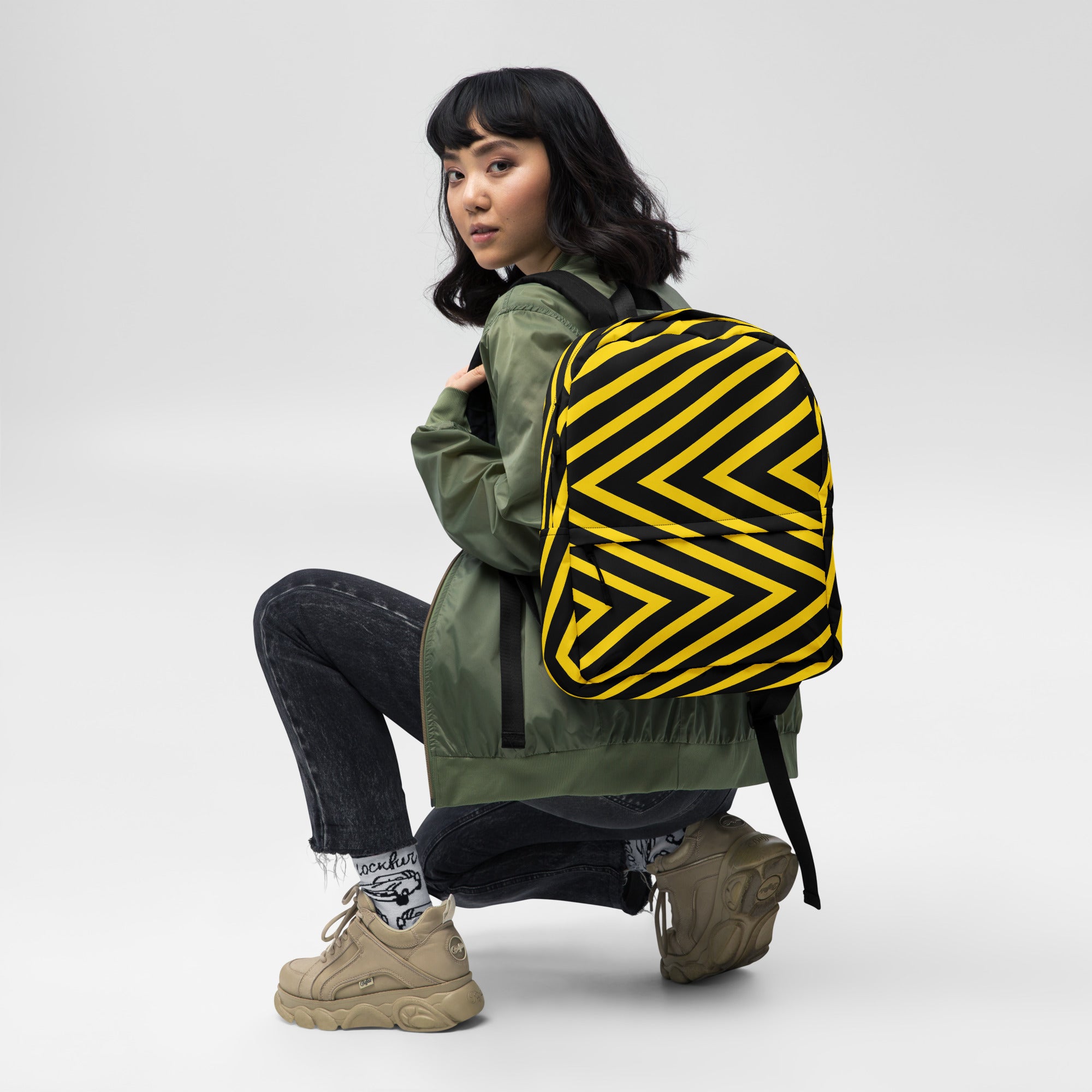 Trendy Black & Yellow Geometric Backpack