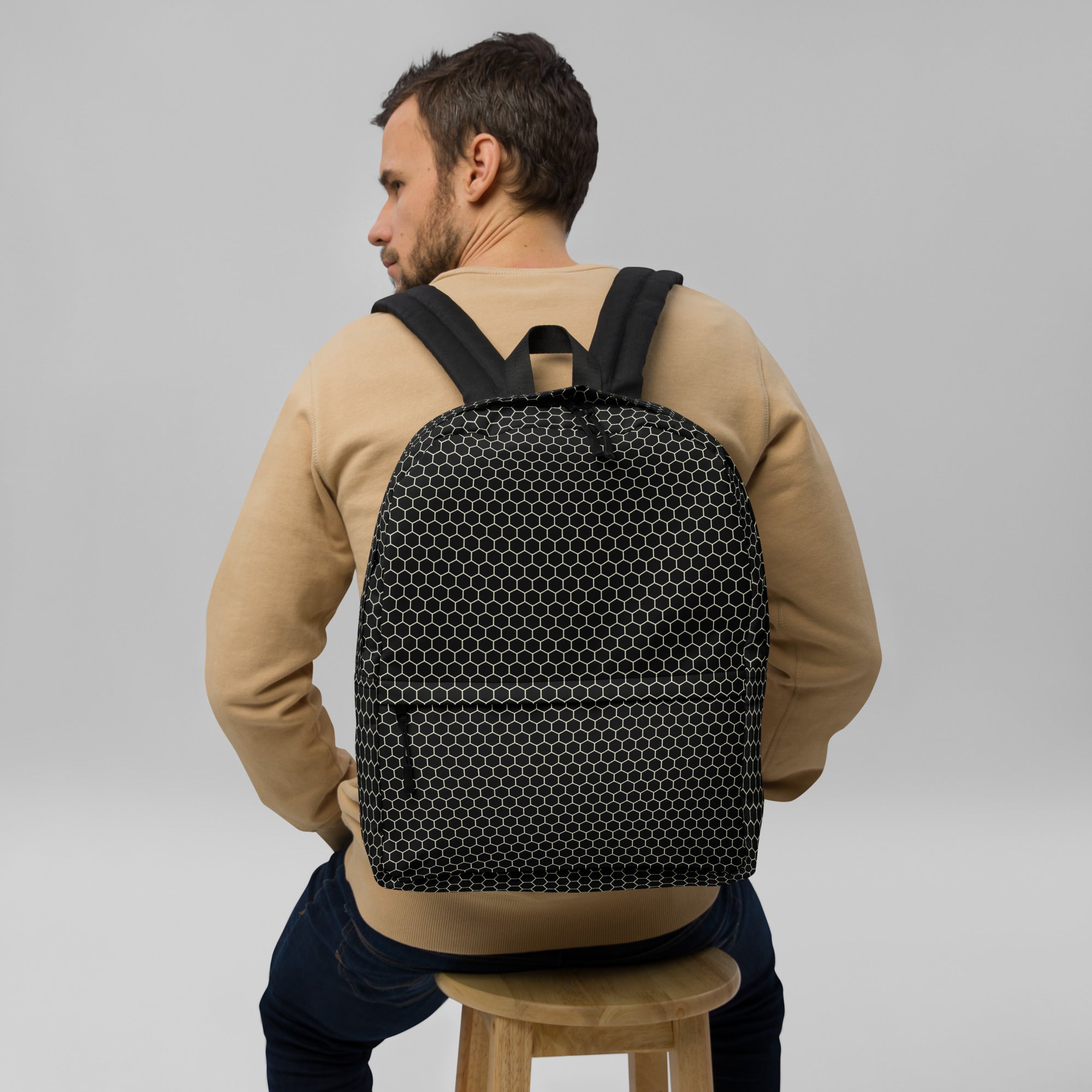 Trendy Beehive Honeycomb Black Hexagon Geometric Backpack