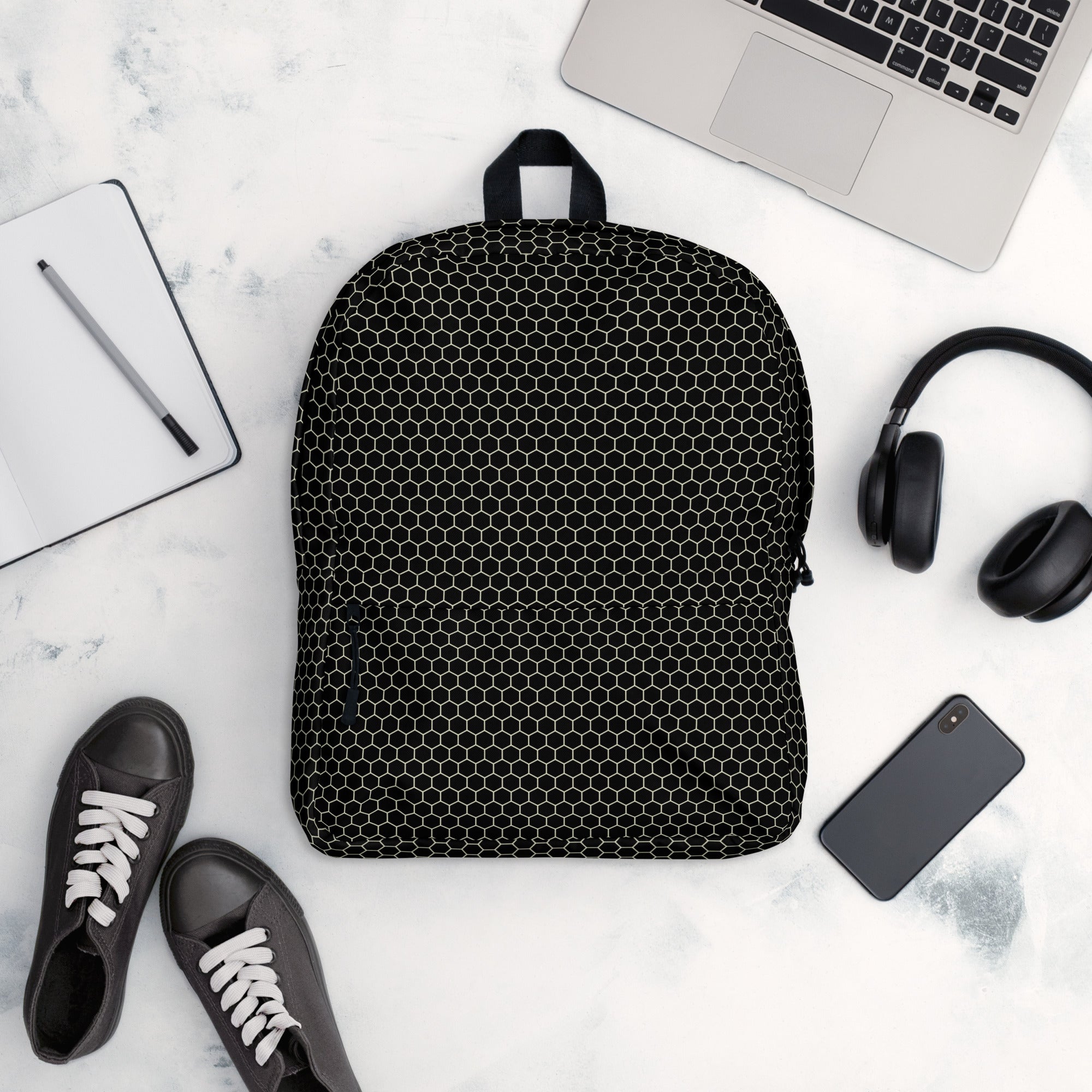 Trendy Beehive Honeycomb Black Hexagon Geometric Backpack