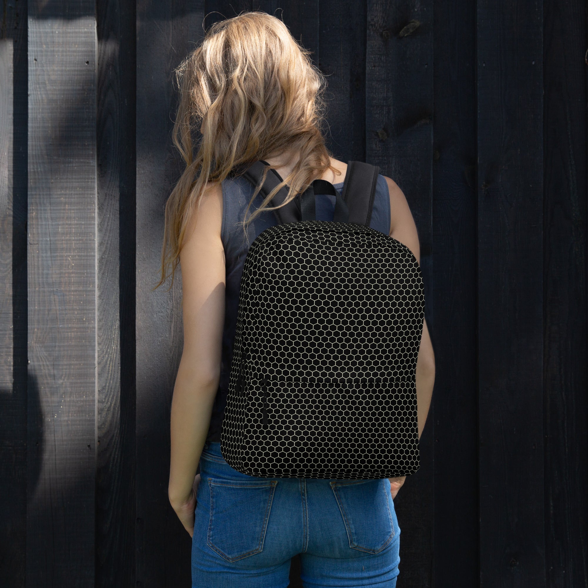 Trendy Beehive Honeycomb Black Hexagon Geometric Backpack