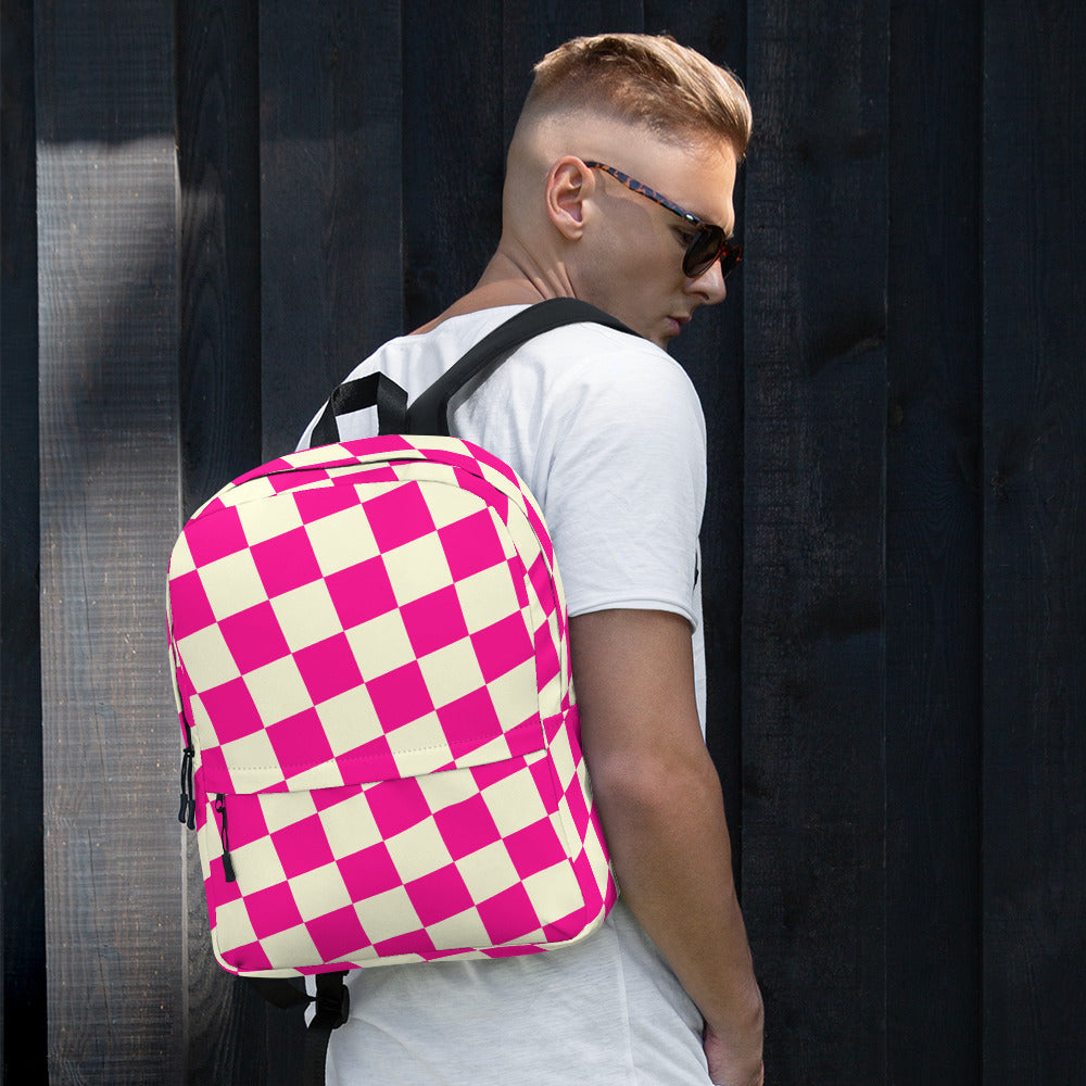 Preppy Style Pink Checkered School Backpack