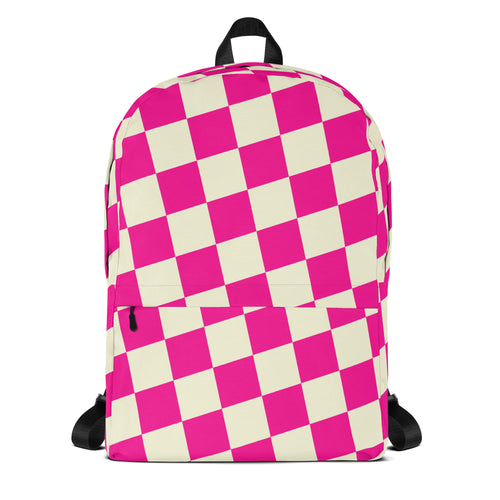 Preppy Style Pink Checkered School Backpack