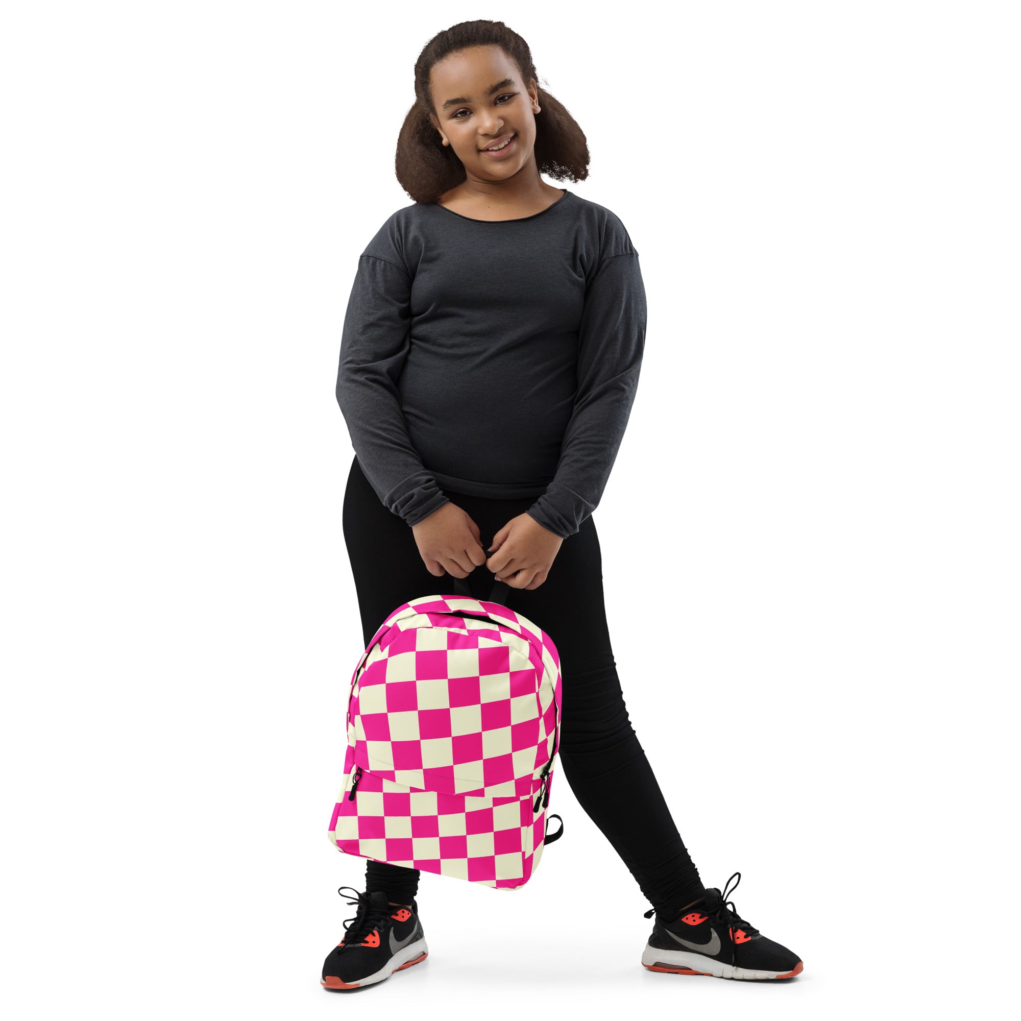 Preppy Style Pink Checkered School Backpack