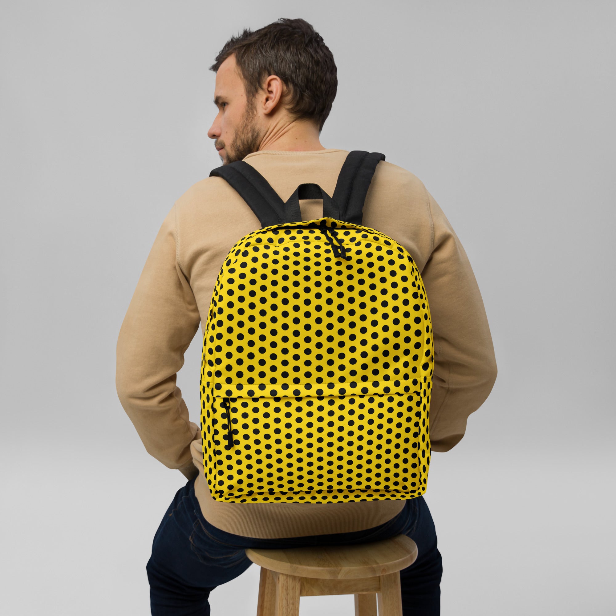 Vintage Black Polka Dot Yellow Summer Backpack