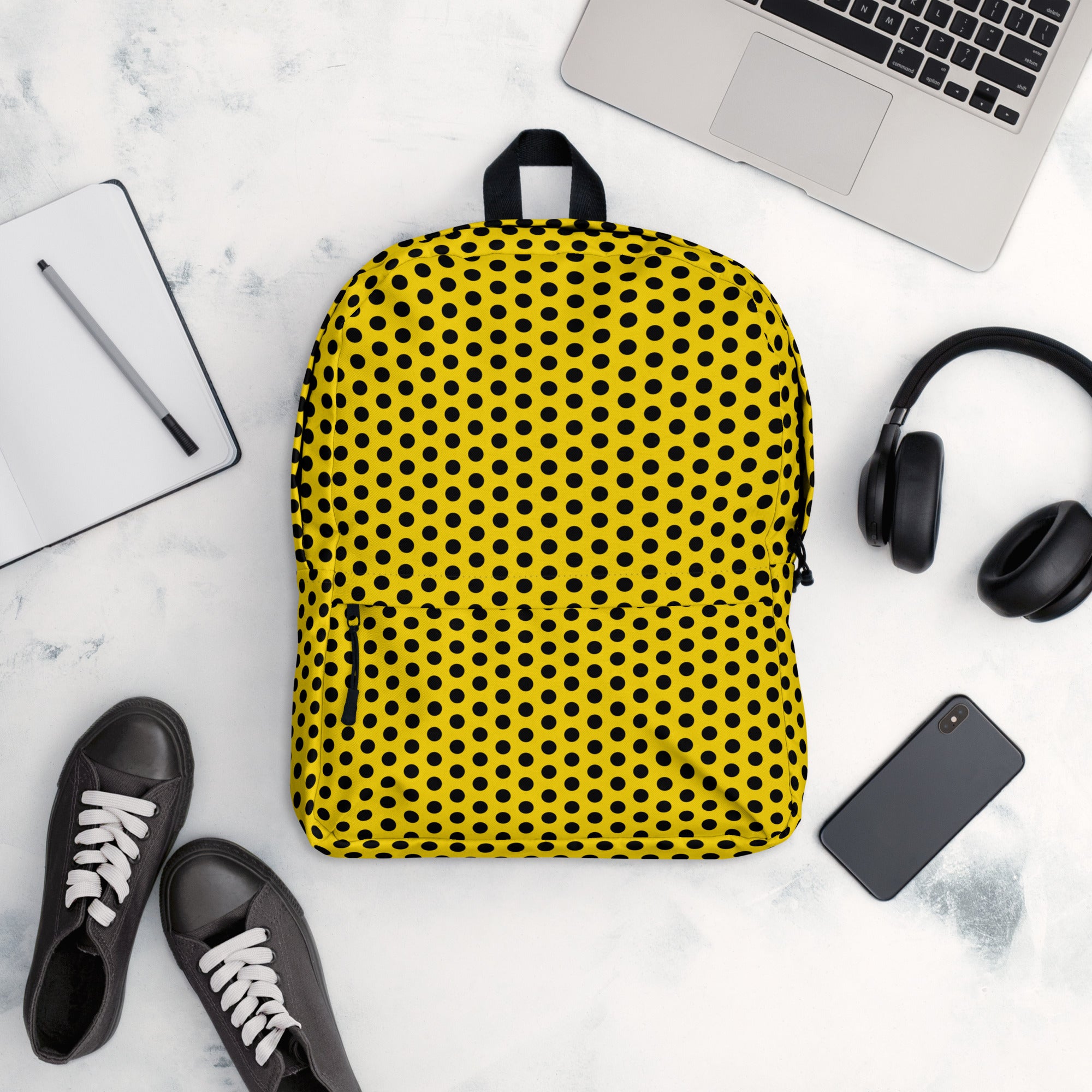 Vintage Black Polka Dot Yellow Summer Backpack