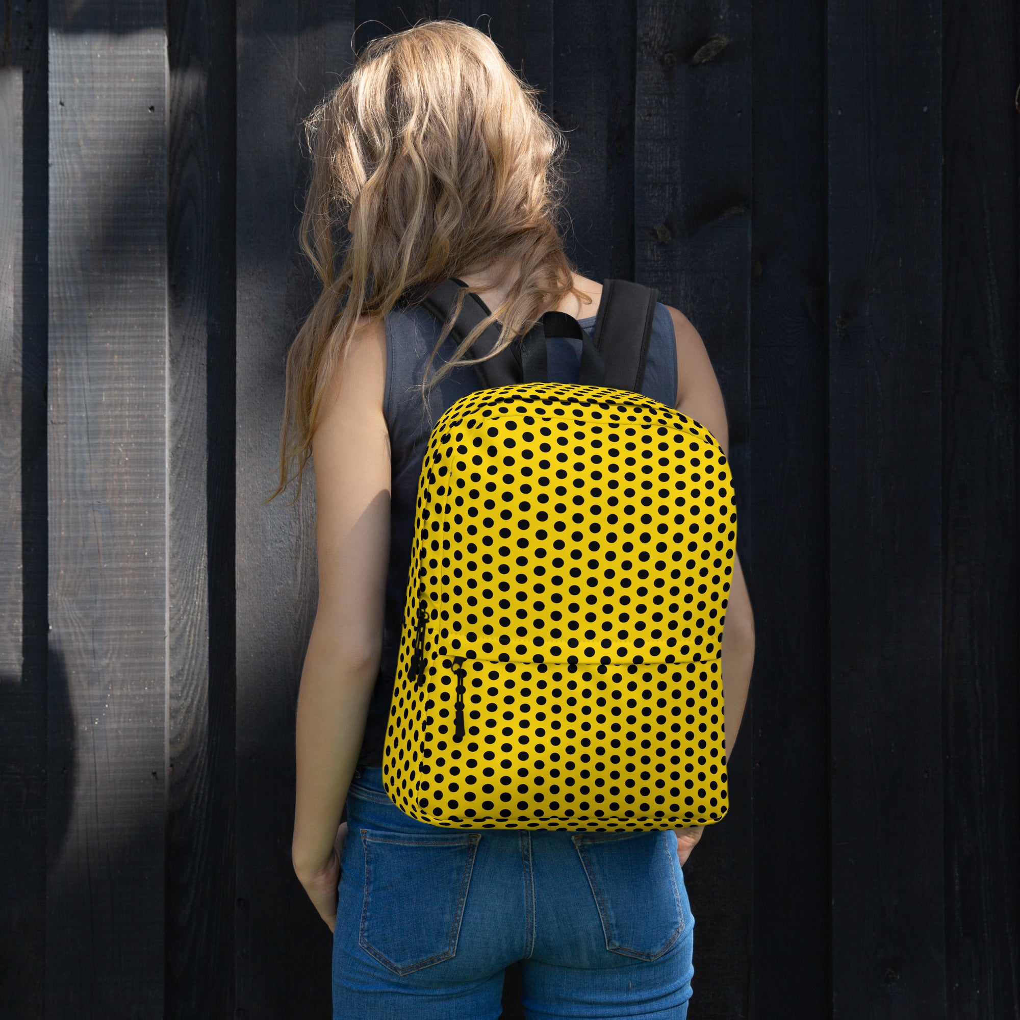 Vintage Black Polka Dot Yellow Summer Backpack