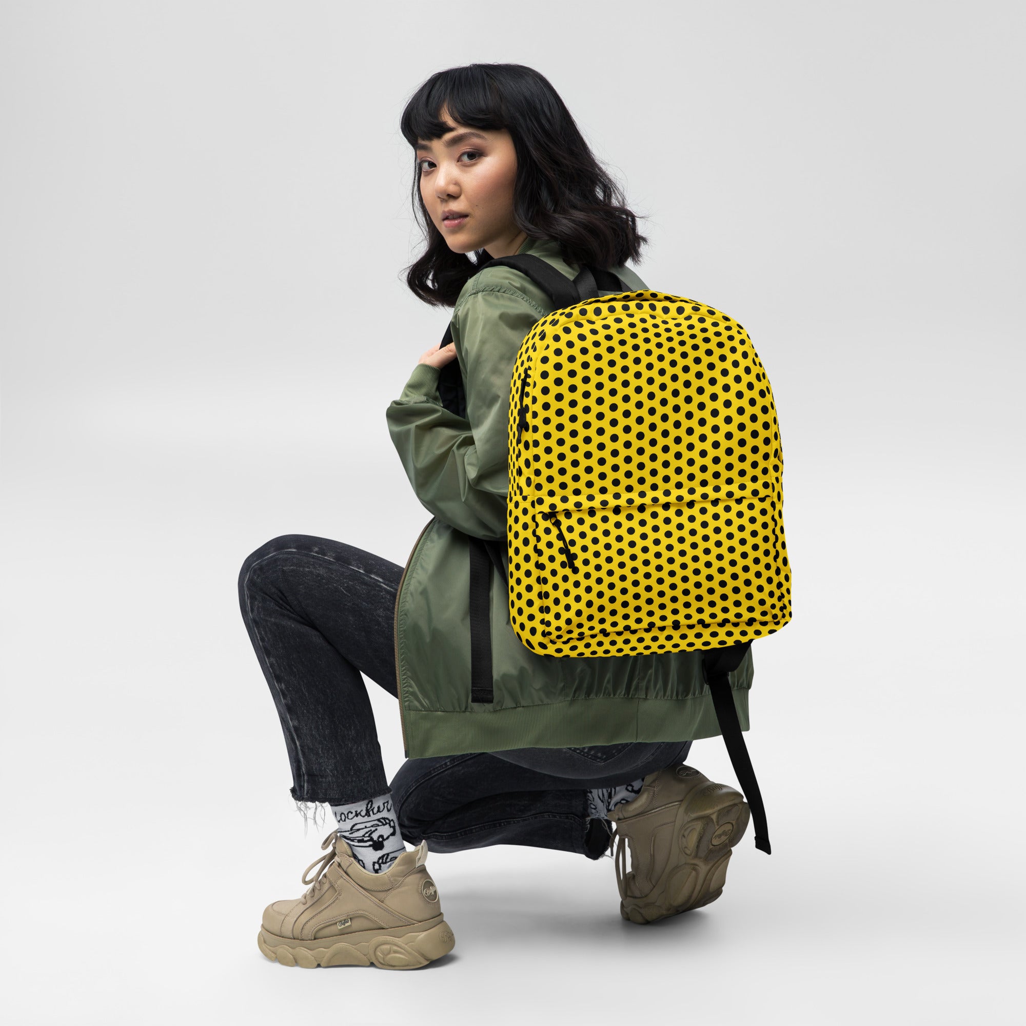 Vintage Black Polka Dot Yellow Summer Backpack