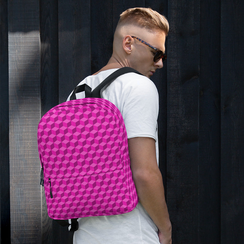 3d Geometric Cubes Optical illusion Preppy Pink Backpack