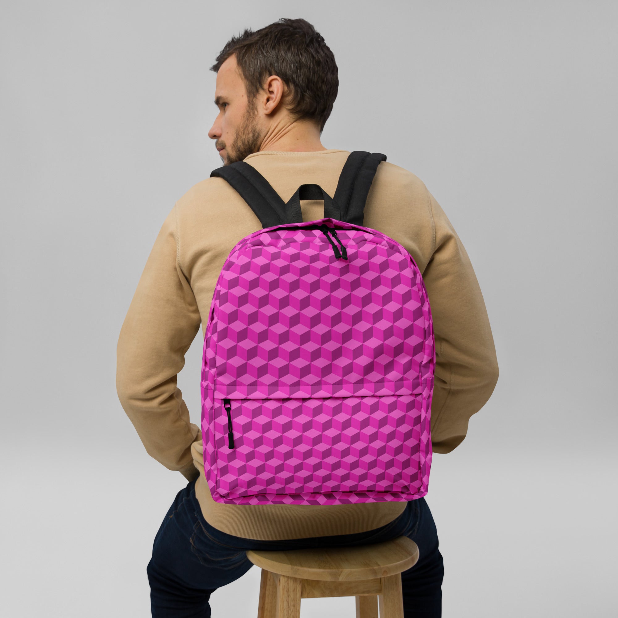 3d Geometric Cubes Optical illusion Preppy Pink Backpack