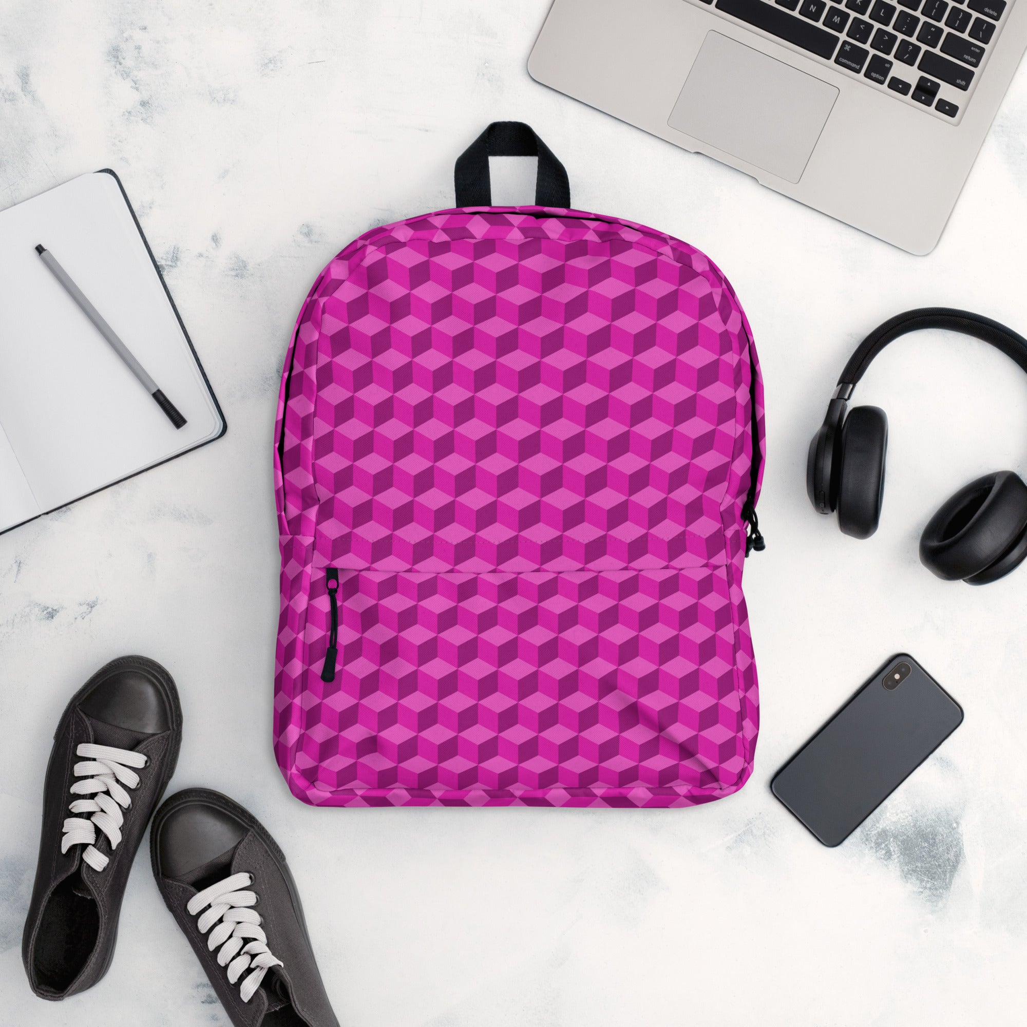 3d Geometric Cubes Optical illusion Preppy Pink Backpack