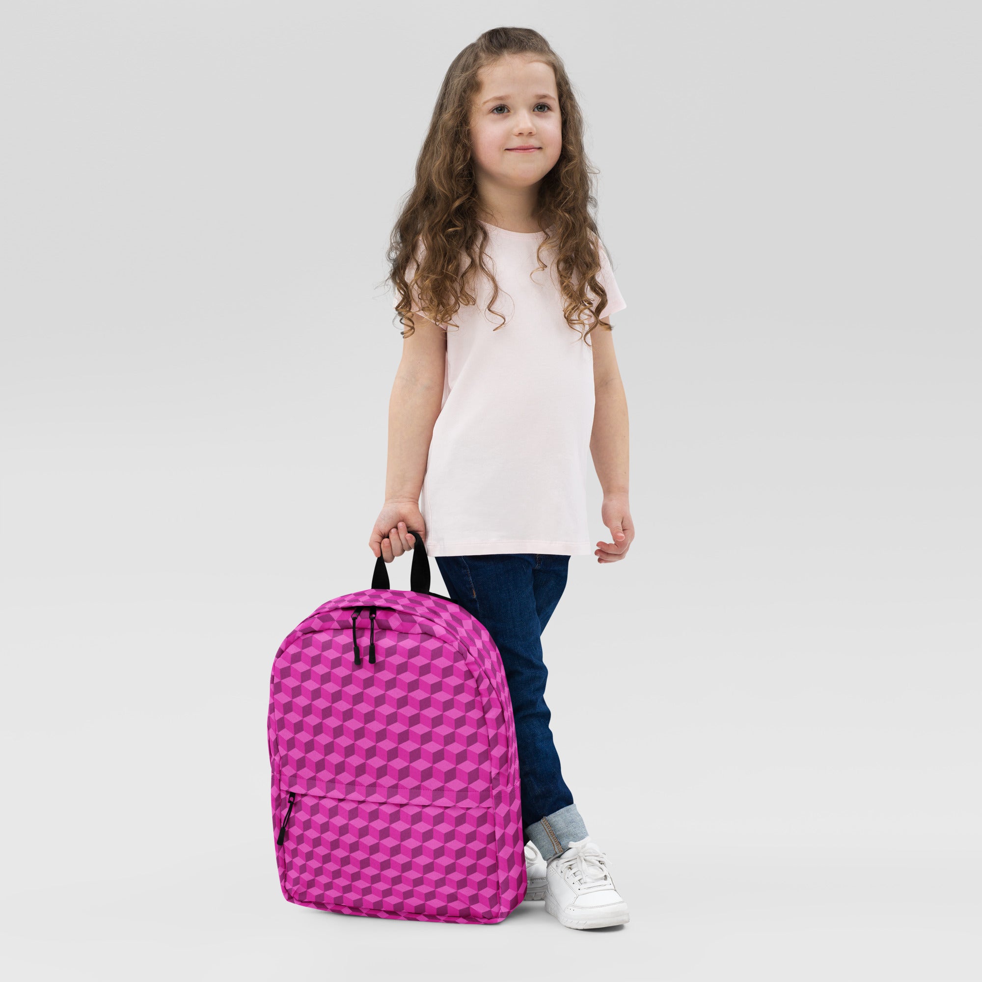 3d Geometric Cubes Optical illusion Preppy Pink Backpack