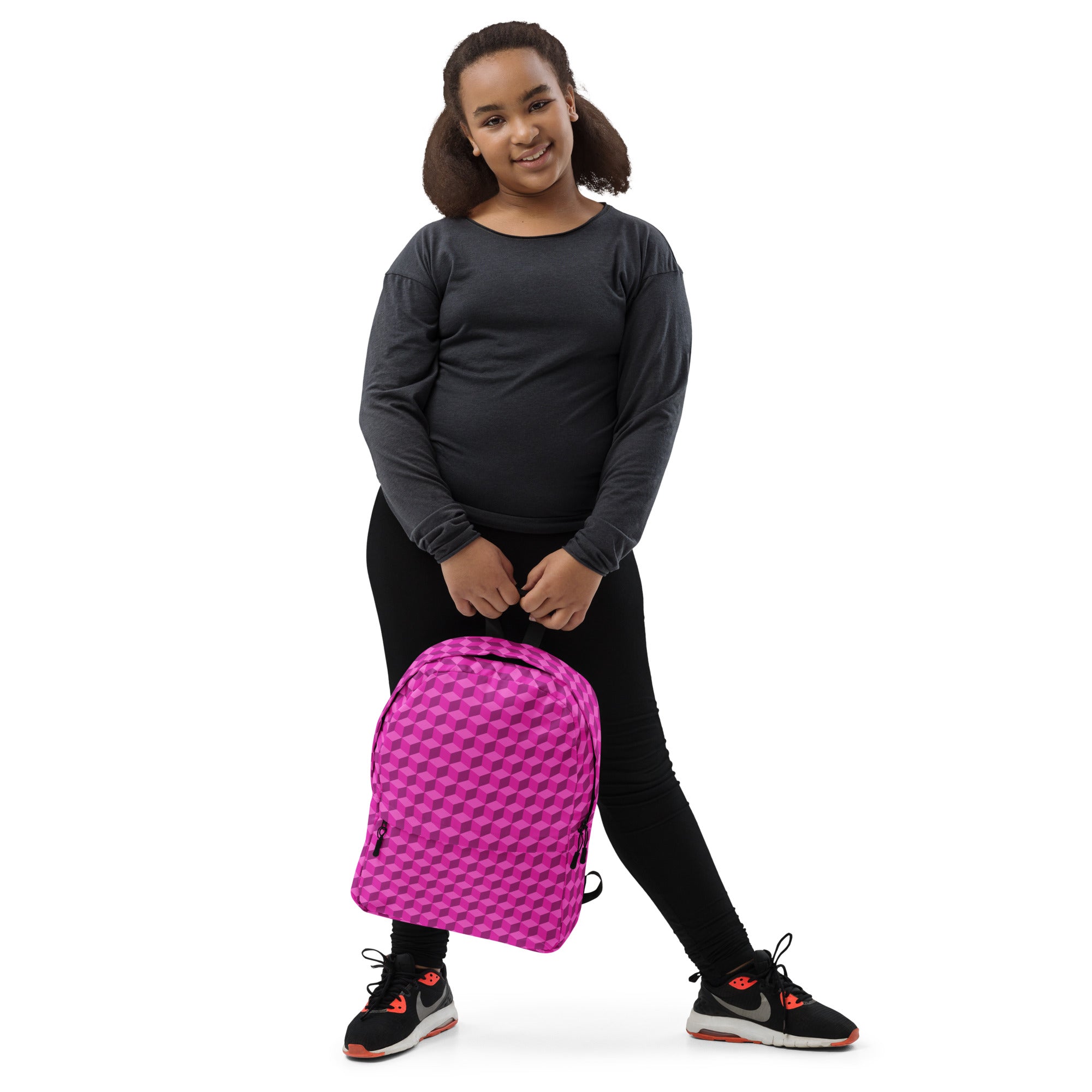 3d Geometric Cubes Optical illusion Preppy Pink Backpack