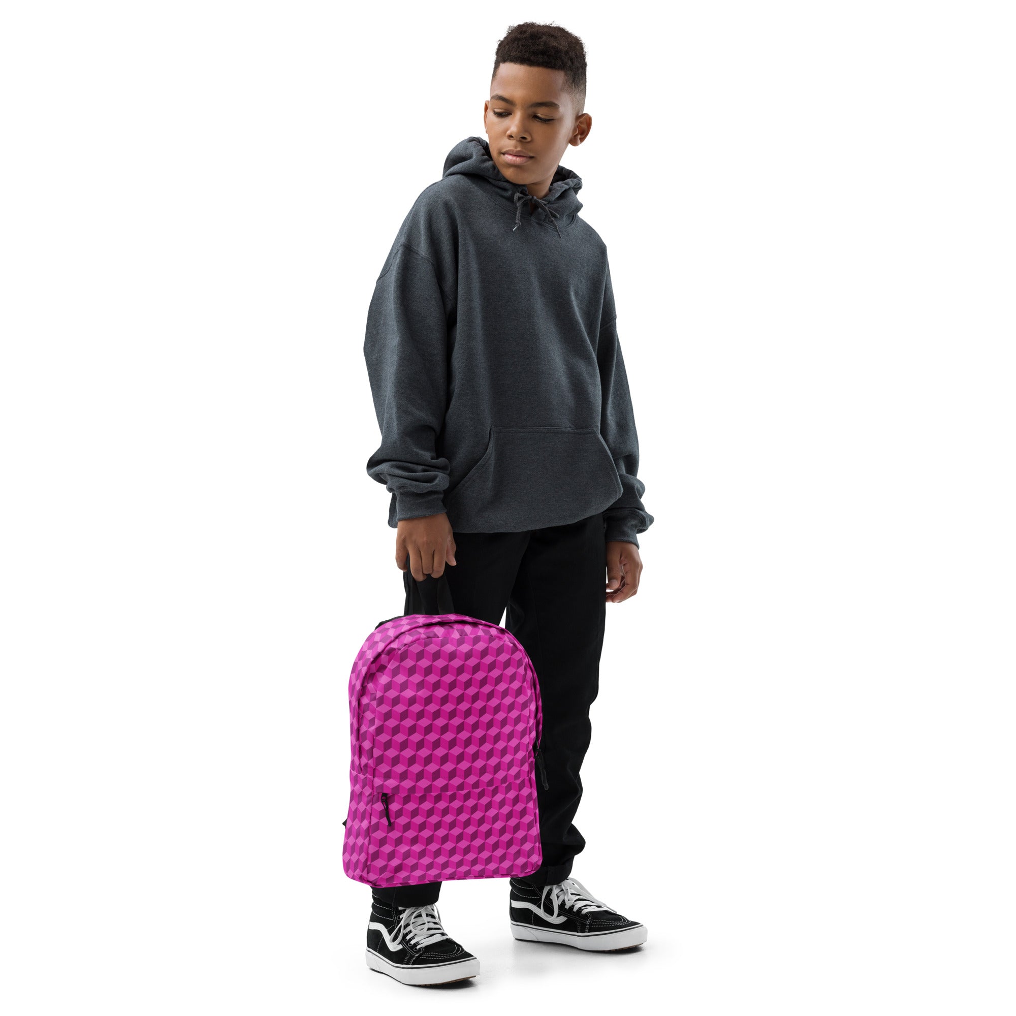 3d Geometric Cubes Optical illusion Preppy Pink Backpack