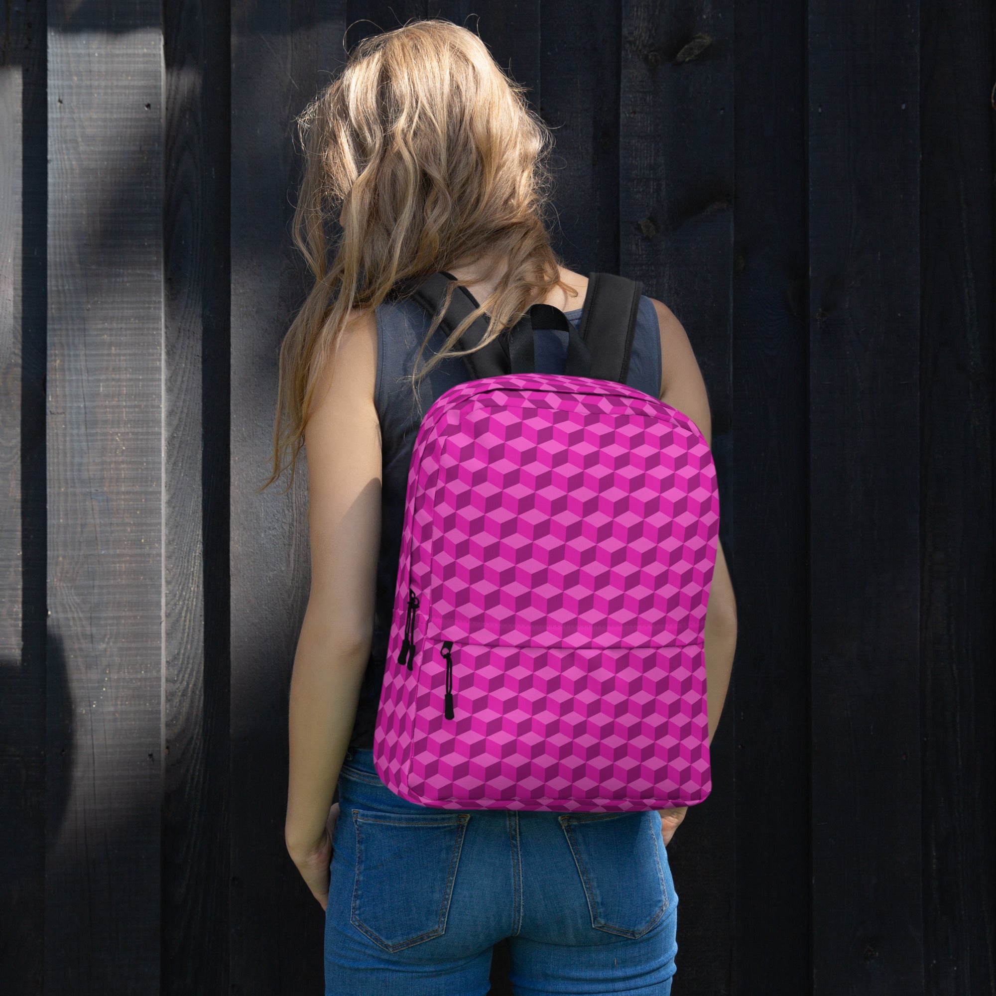 3d Geometric Cubes Optical illusion Preppy Pink Backpack