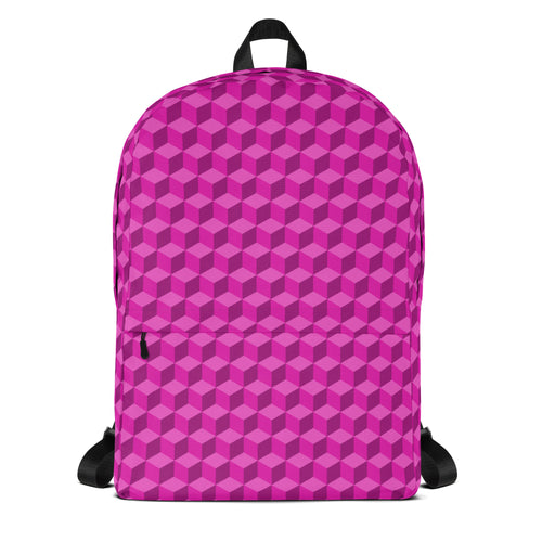 3d Geometric Cubes Optical illusion Preppy Pink Backpack
