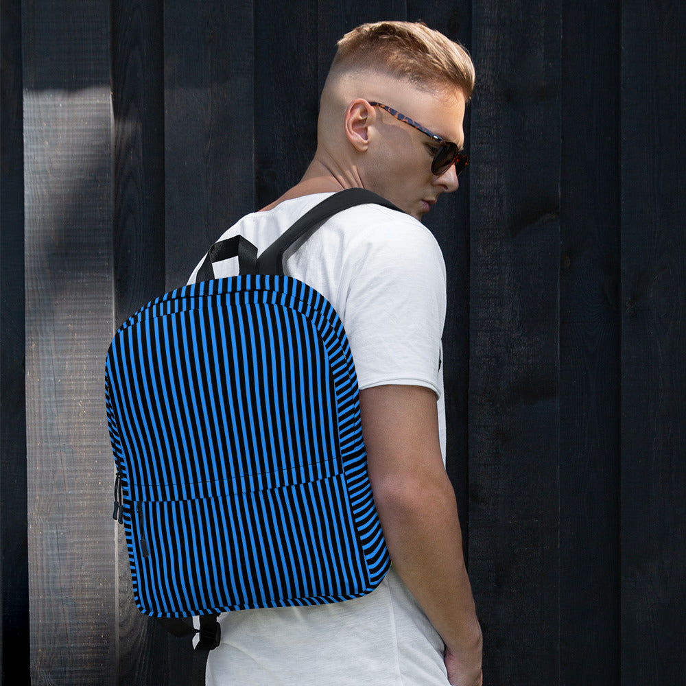 Minimal Black Stripes with Blue Lines Streaks Trendy Backpack