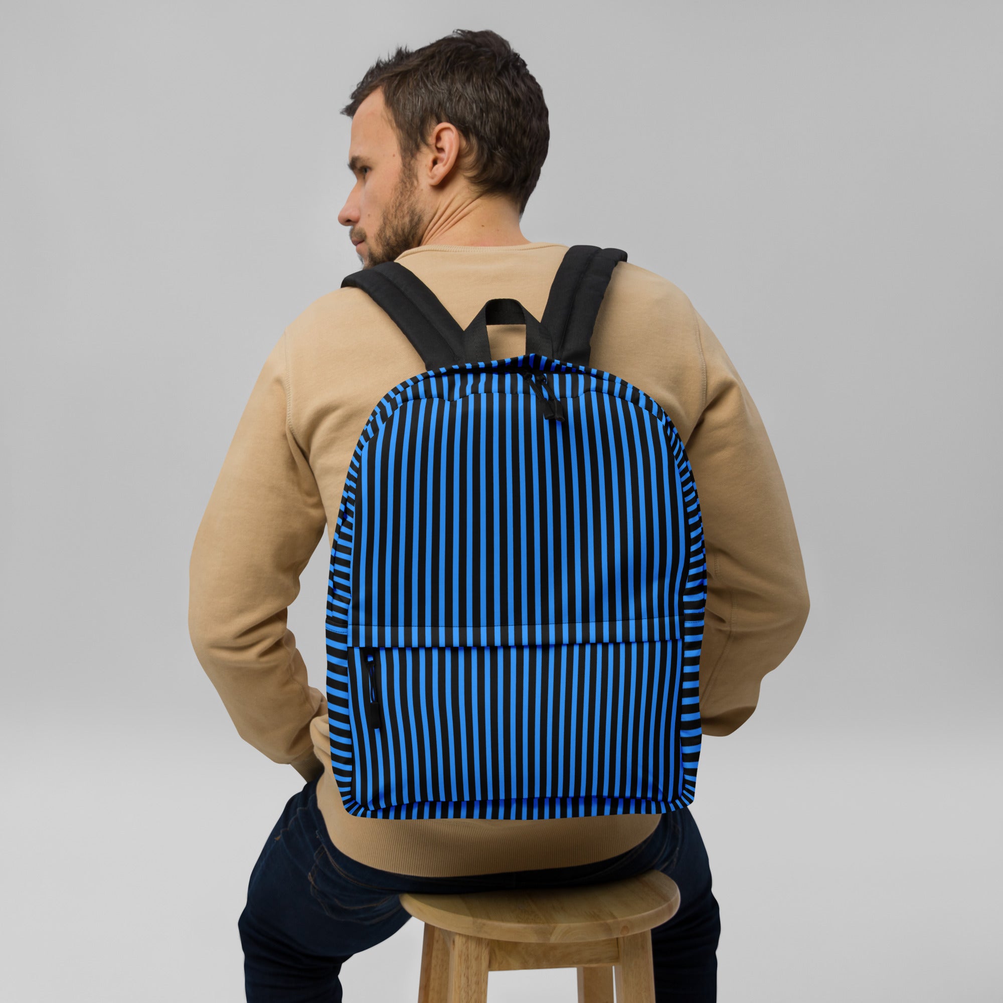 Minimal Black Stripes with Blue Lines Streaks Trendy Backpack