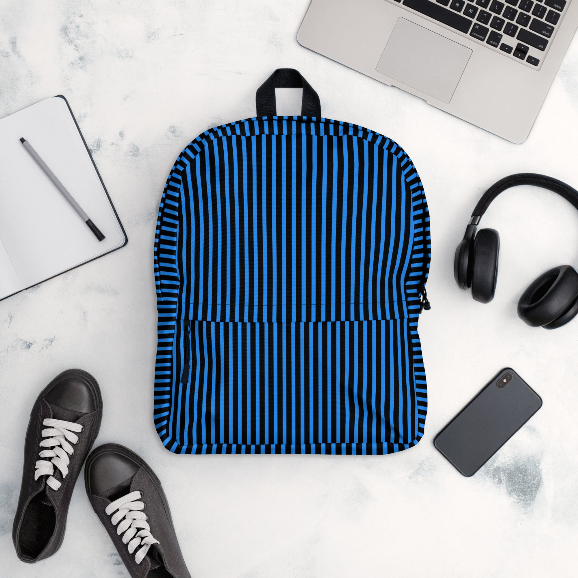 Minimal Black Stripes with Blue Lines Streaks Trendy Backpack