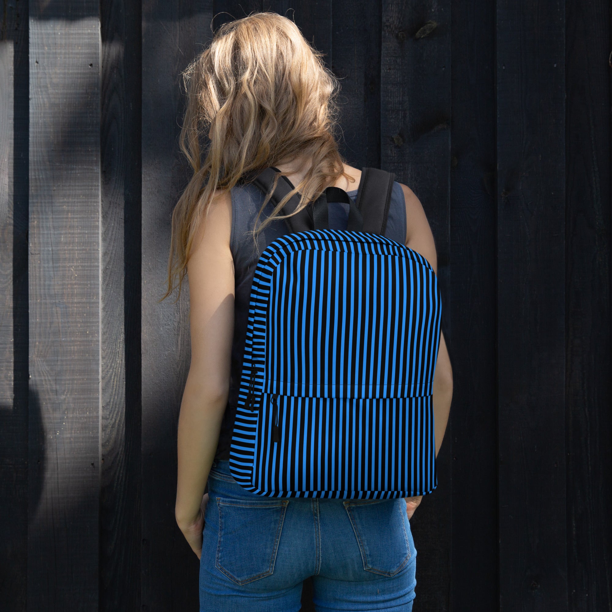 Minimal Black Stripes with Blue Lines Streaks Trendy Backpack