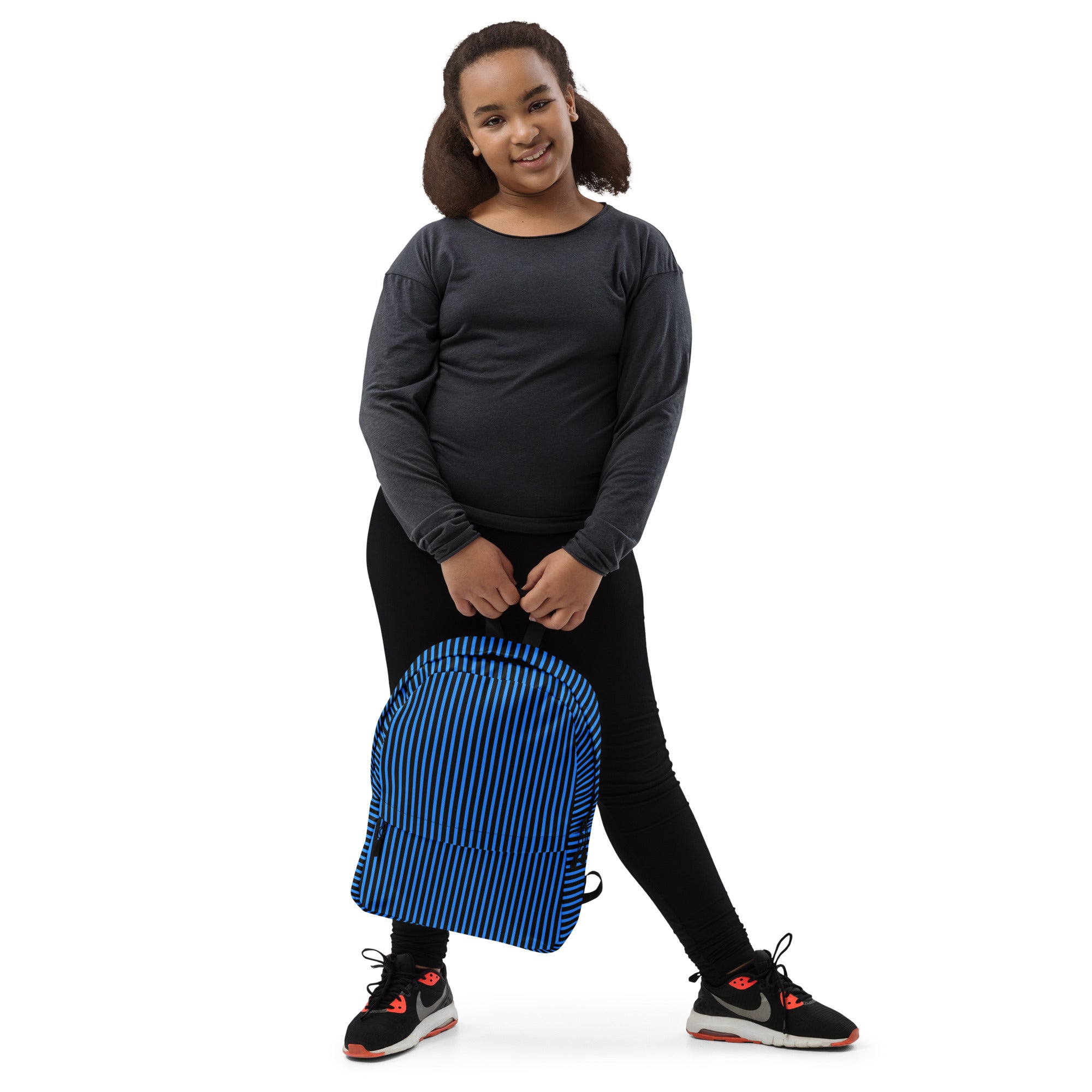 Minimal Black Stripes with Blue Lines Streaks Trendy Backpack