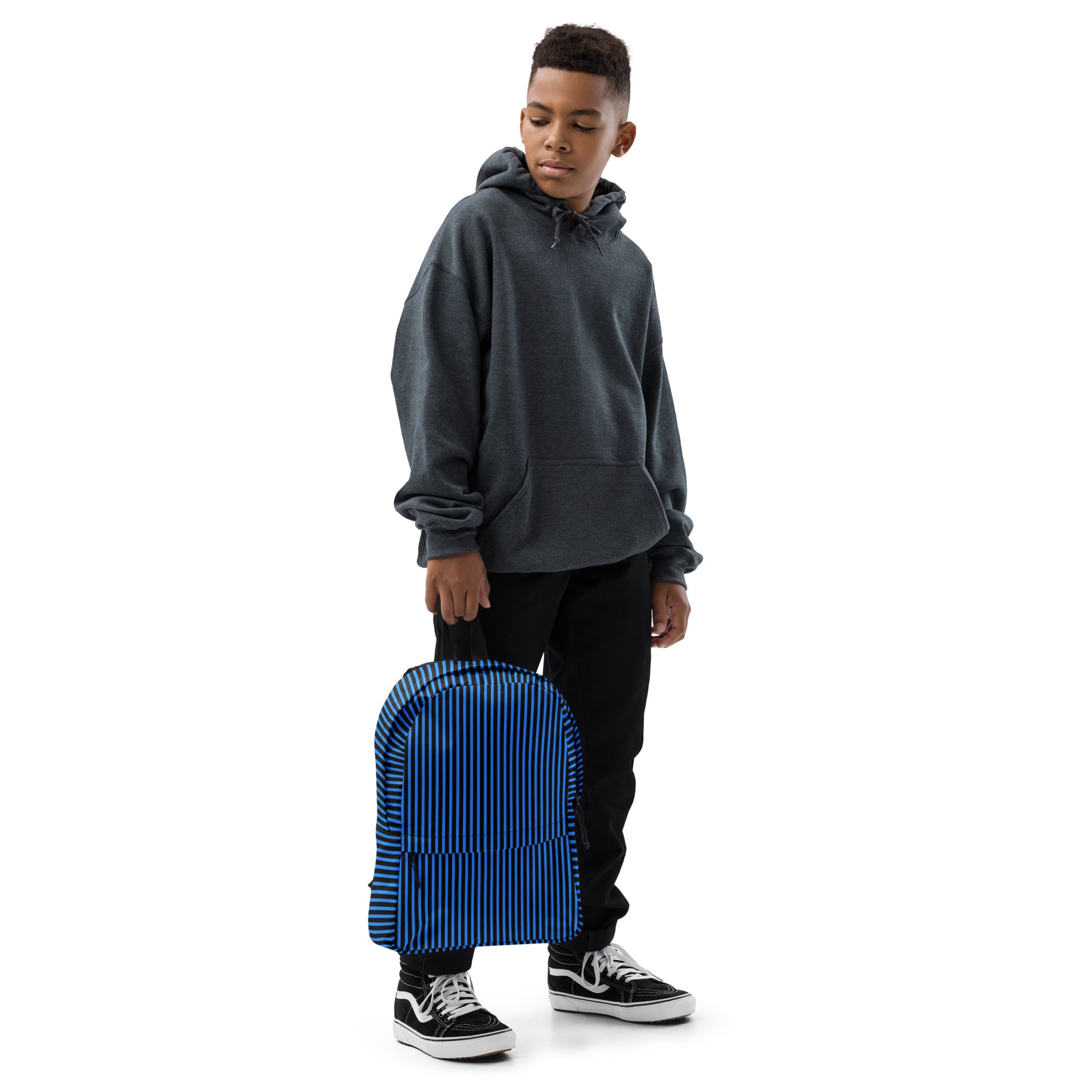 Minimal Black Stripes with Blue Lines Streaks Trendy Backpack