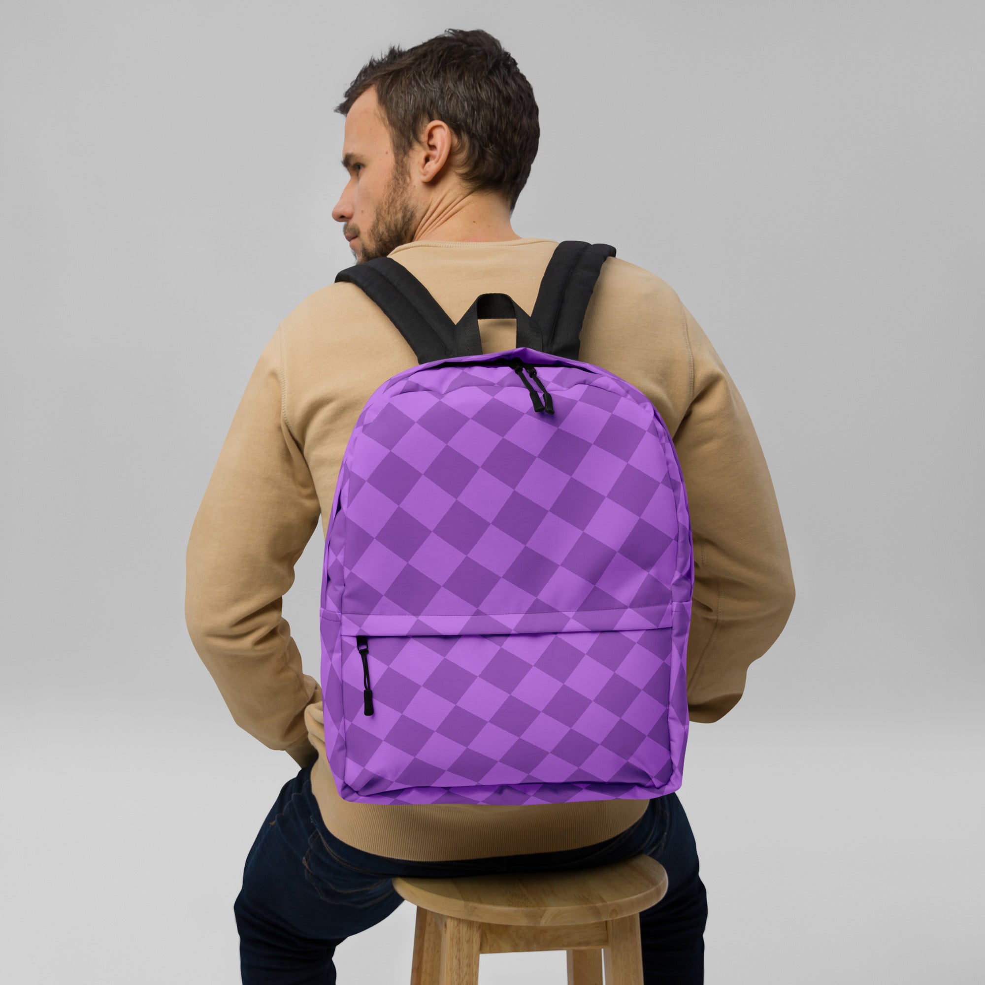 Preppy Lavender Checkered Back to School Purple Backpack