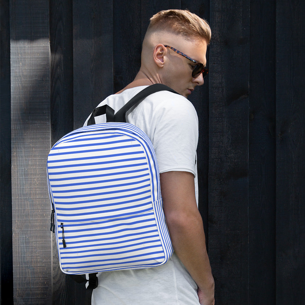 Nautical Striped Blue & White Horizontal Streaks Lines Backpack
