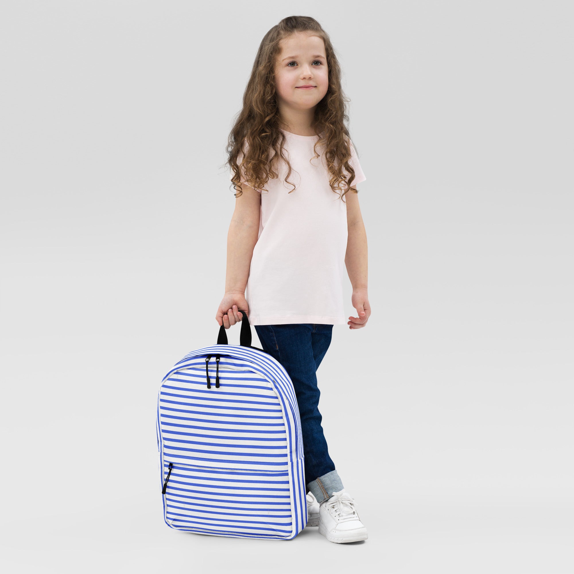 Nautical Striped Blue & White Horizontal Streaks Lines Backpack