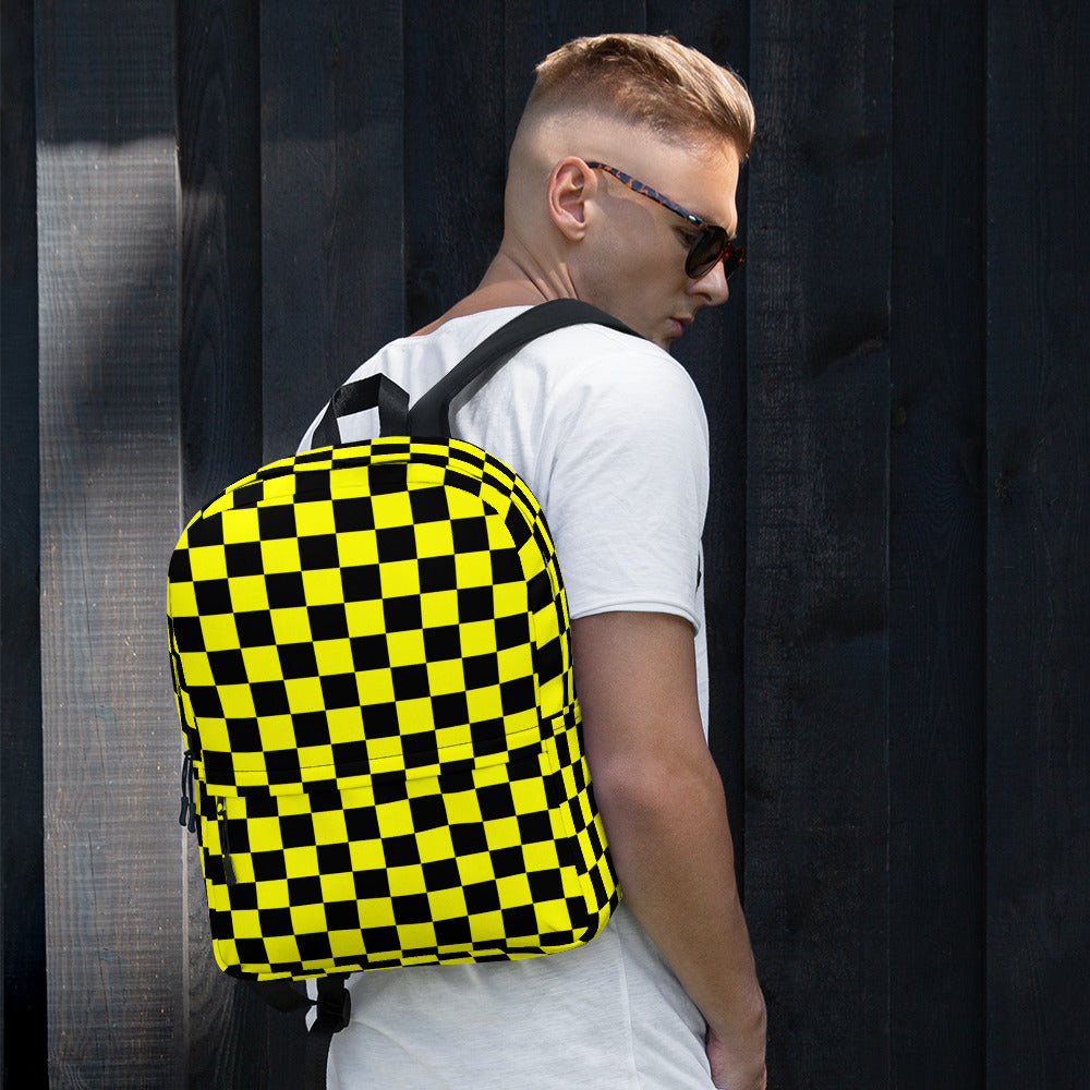 Preppy Yellow and Black Aesthetic Checkered Print Backpack