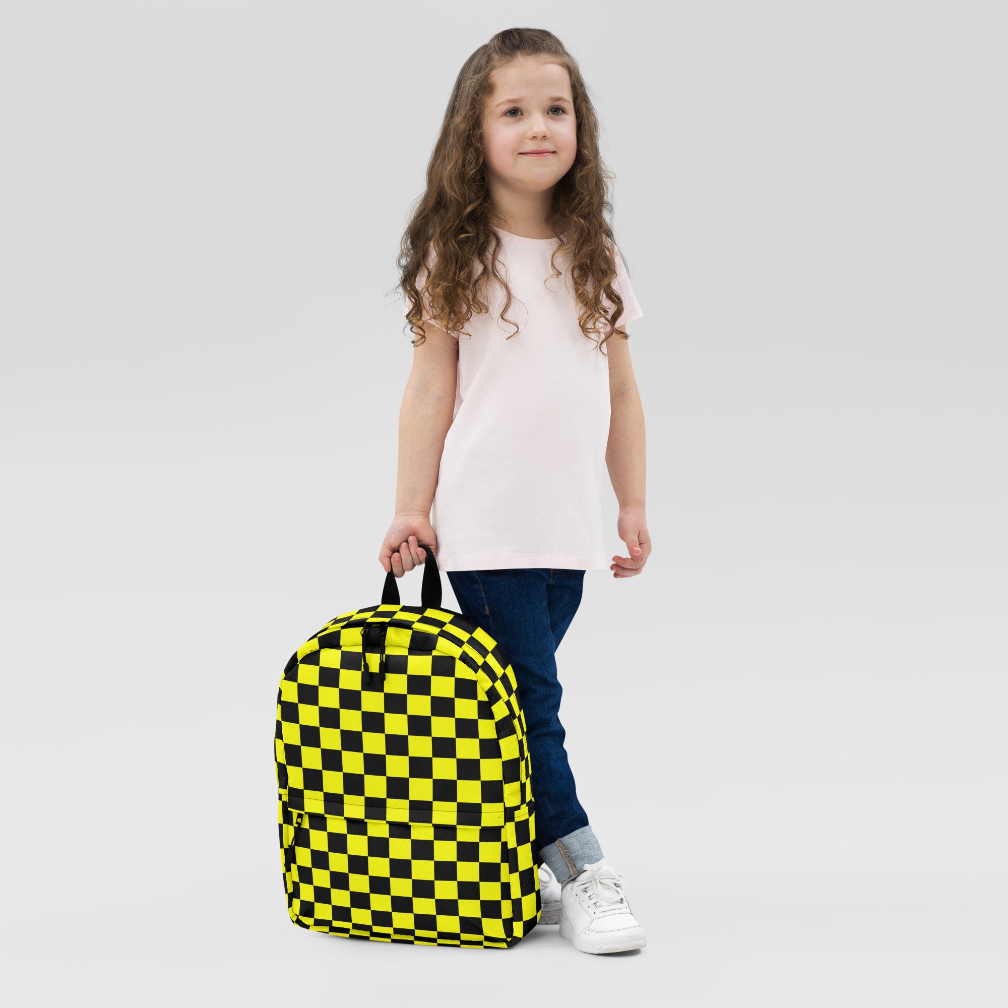 Preppy Yellow and Black Aesthetic Checkered Print Backpack