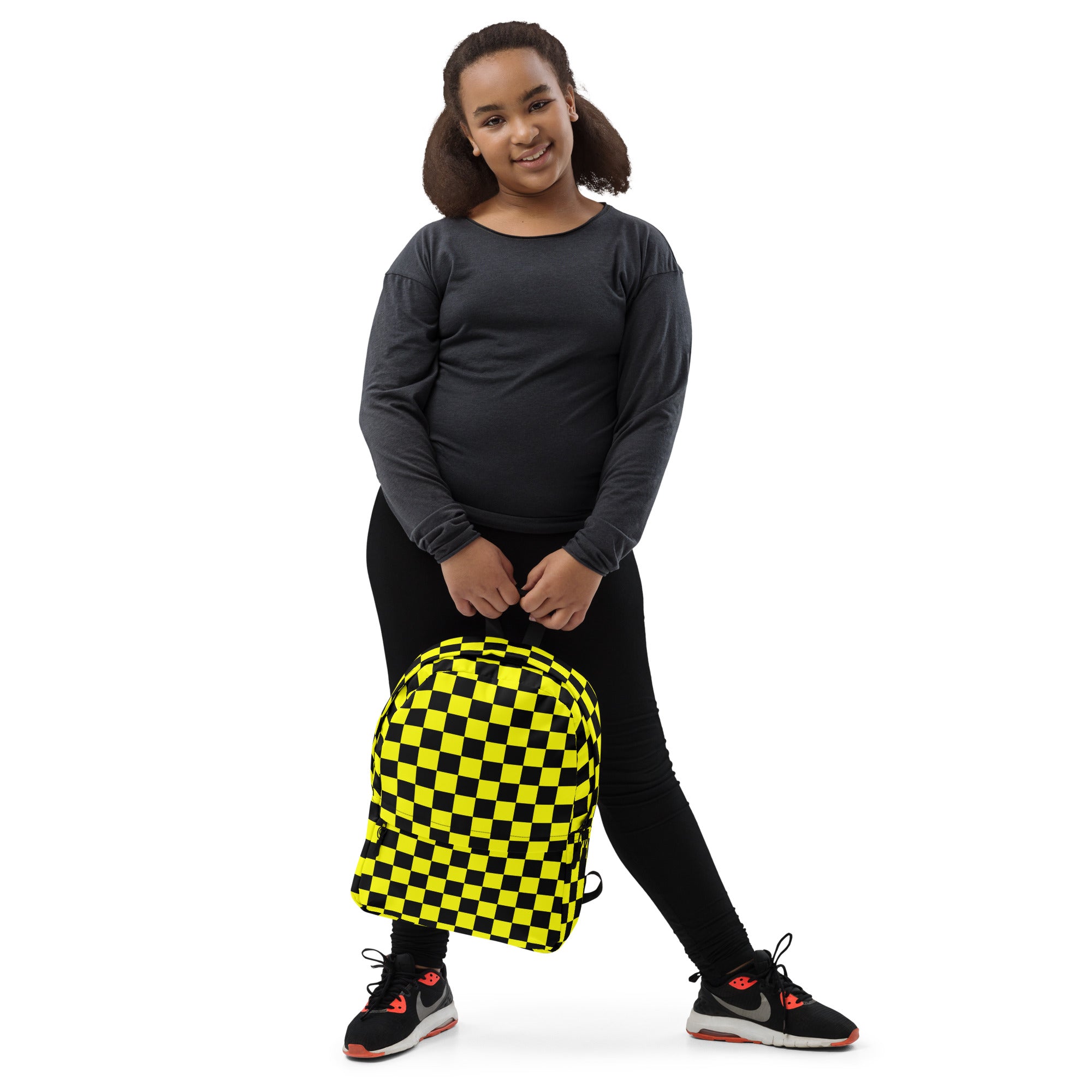 Preppy Yellow and Black Aesthetic Checkered Print Backpack