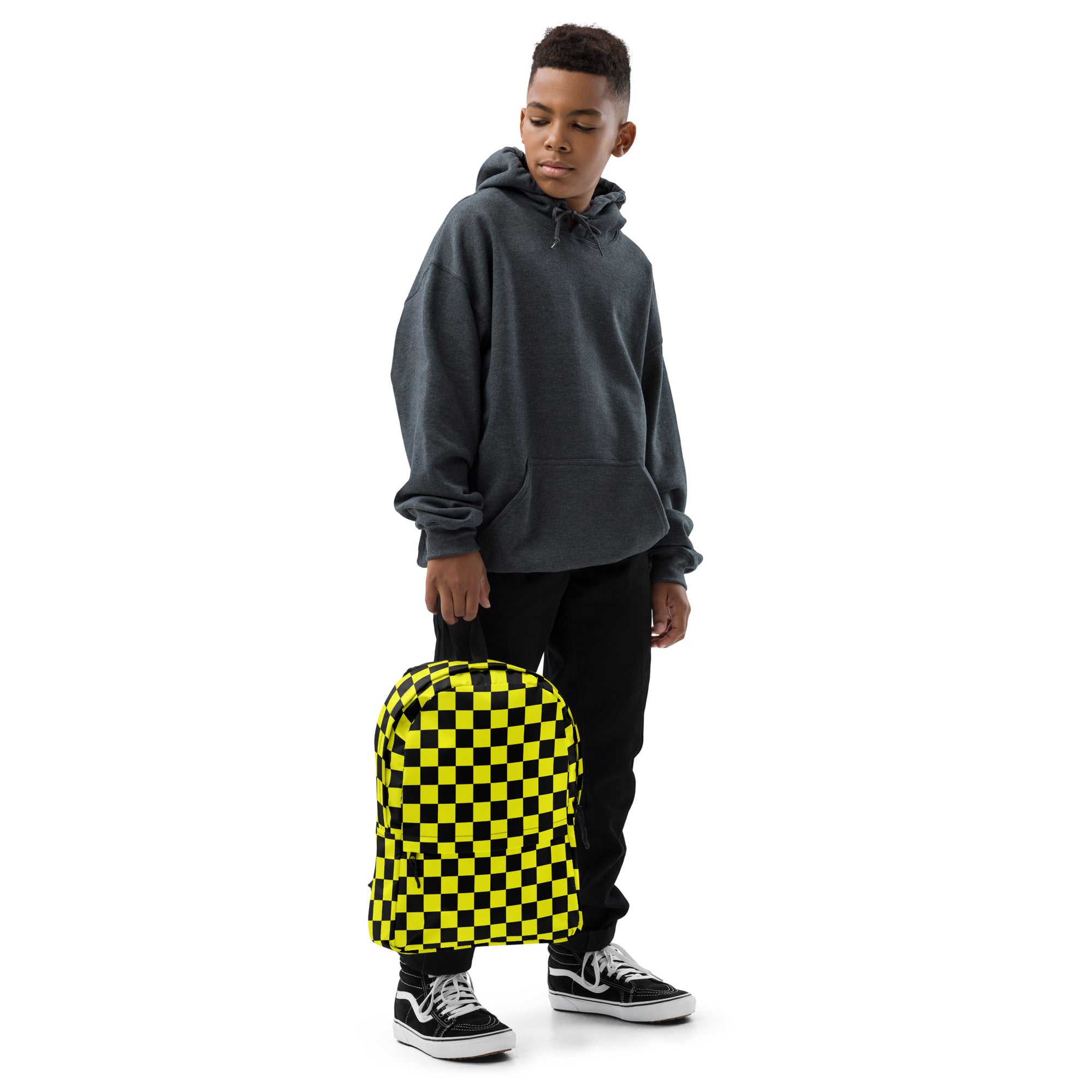 Preppy Yellow and Black Aesthetic Checkered Print Backpack