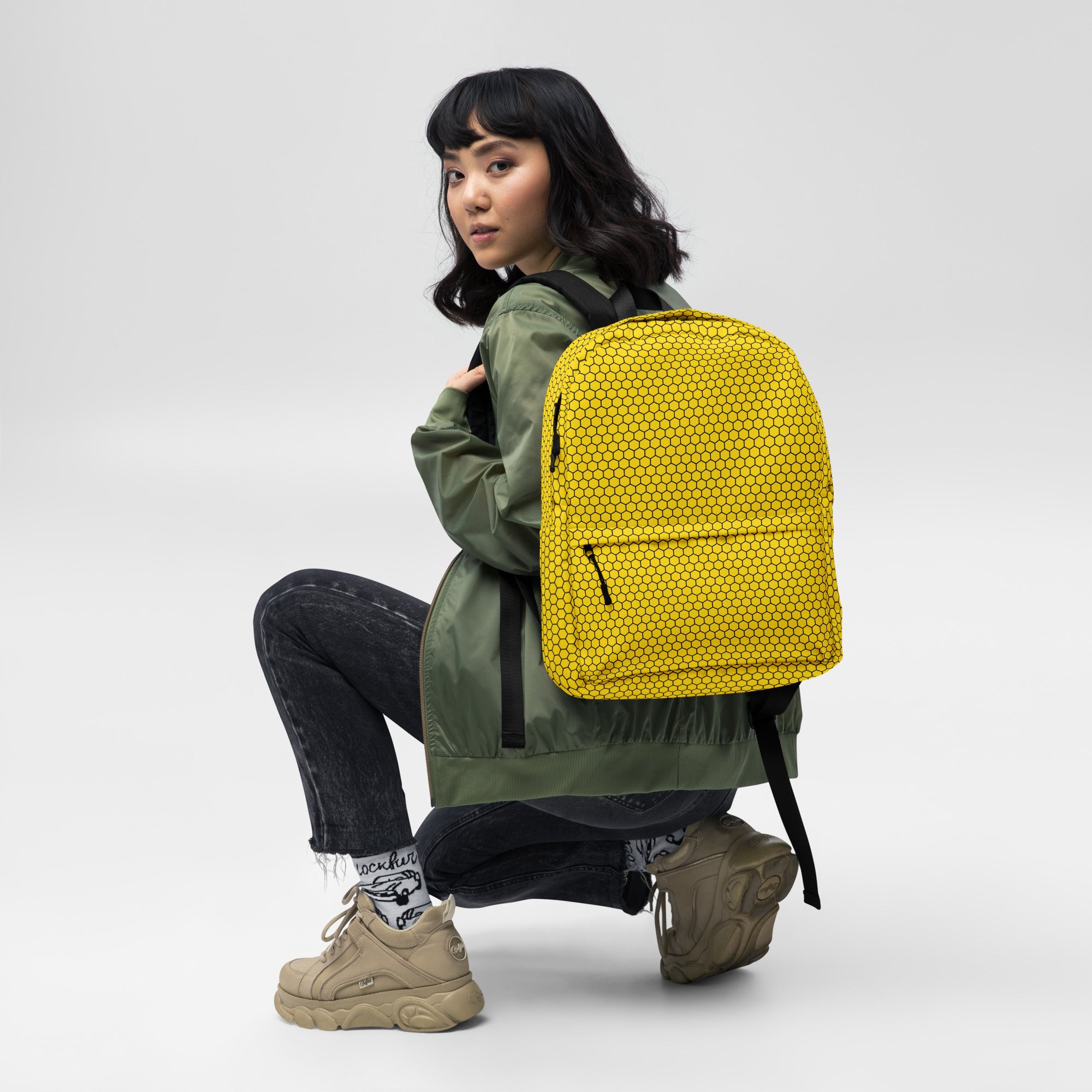 Trendy Bees Hive Honeycomb Yellow Hexagon Geometric Backpack