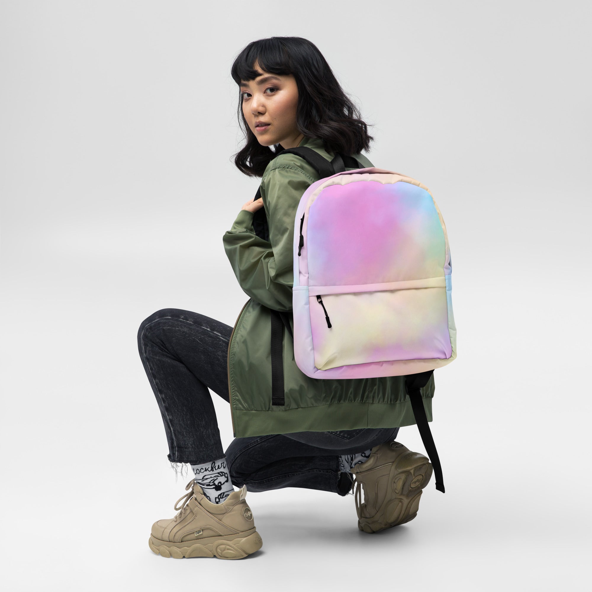Preppy Cute Cotton Candy Print Aesthetic School Backpack
