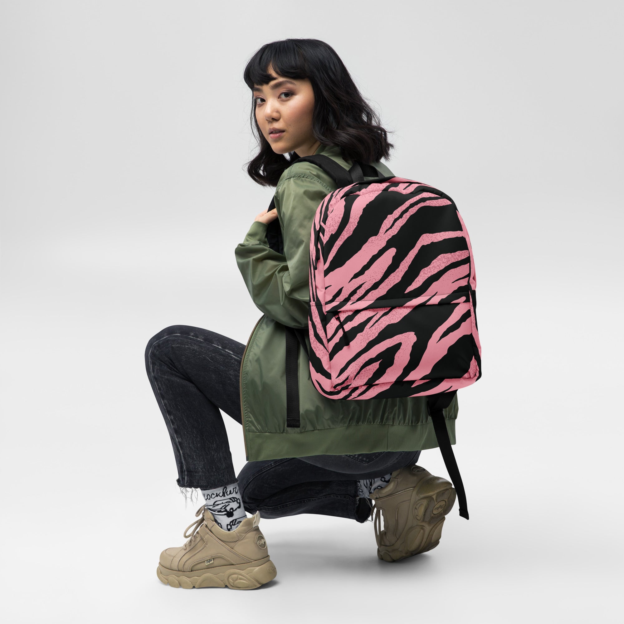 Pink Tiger Pattern Animal Print Laptop & Books Backpack