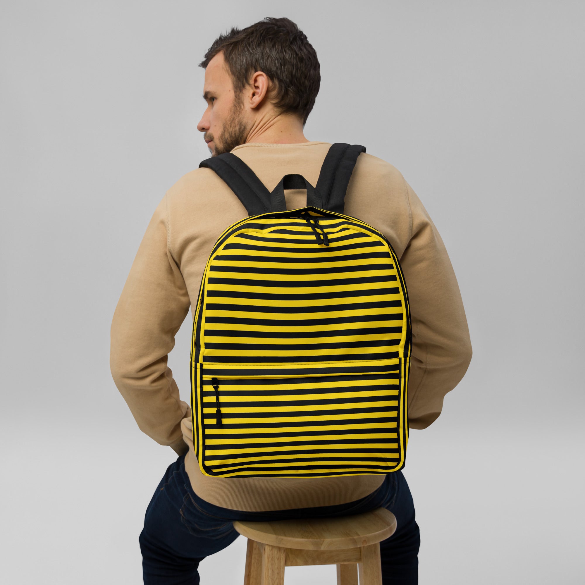 Yellow and Black Honey Bee Inspired Vertical Striped Backpack