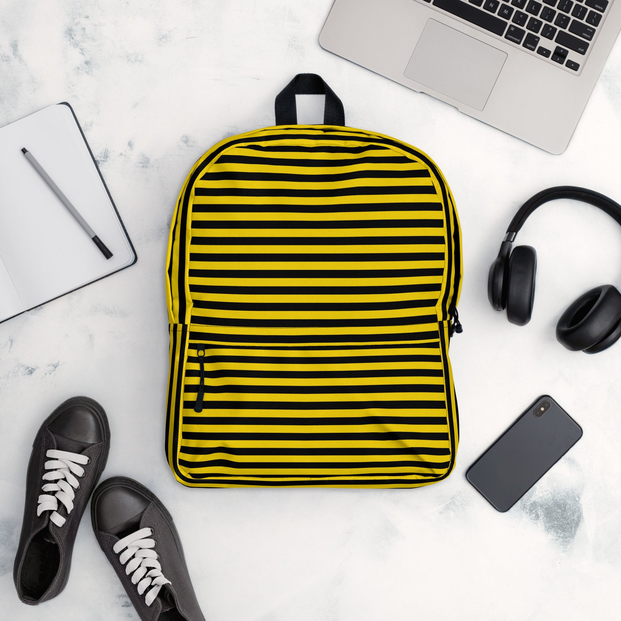 Yellow and Black Honey Bee Inspired Vertical Striped Backpack